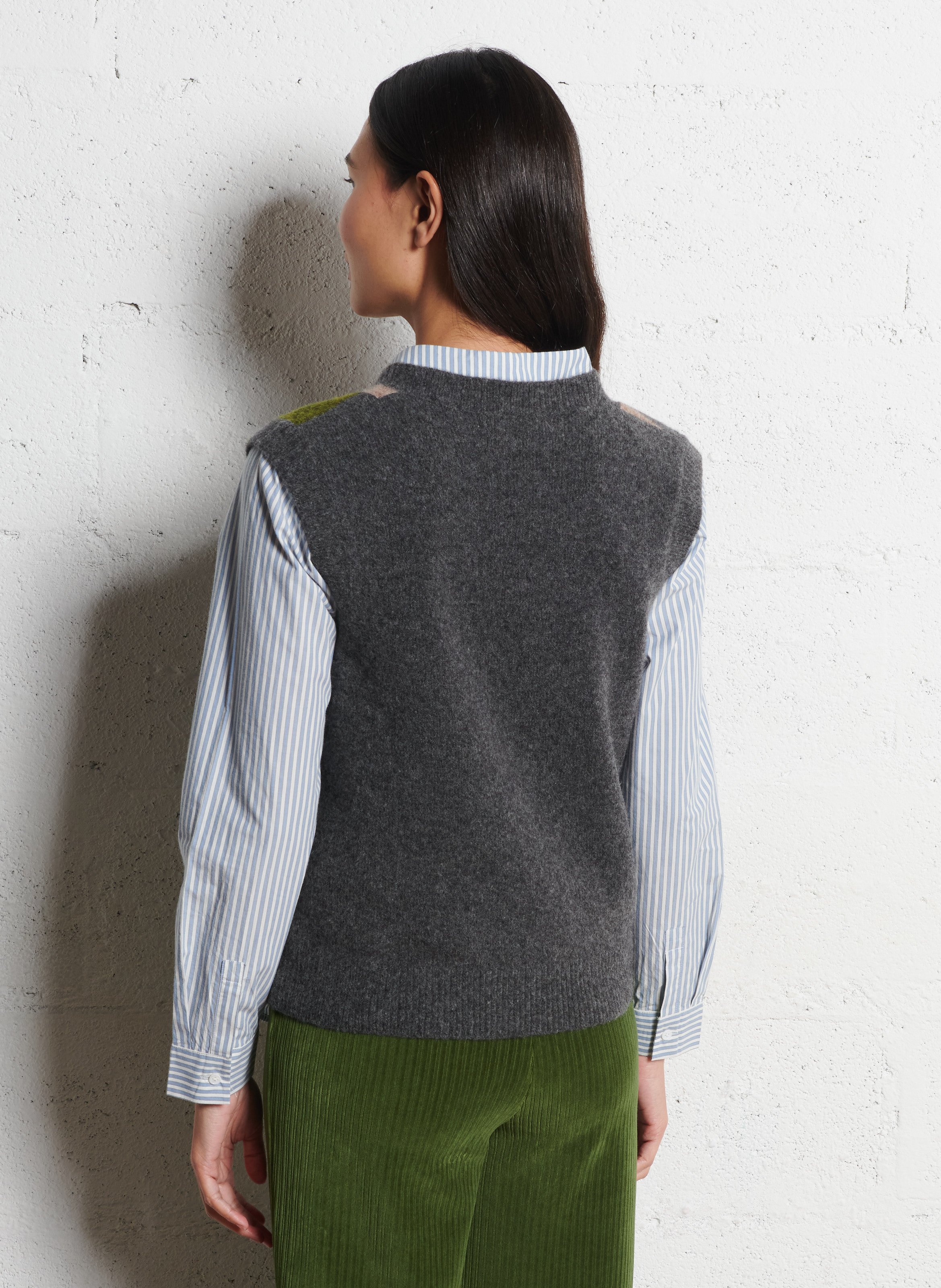 Pull sans manches col V à carreaux en laine mélangée NICE THINGS Gris