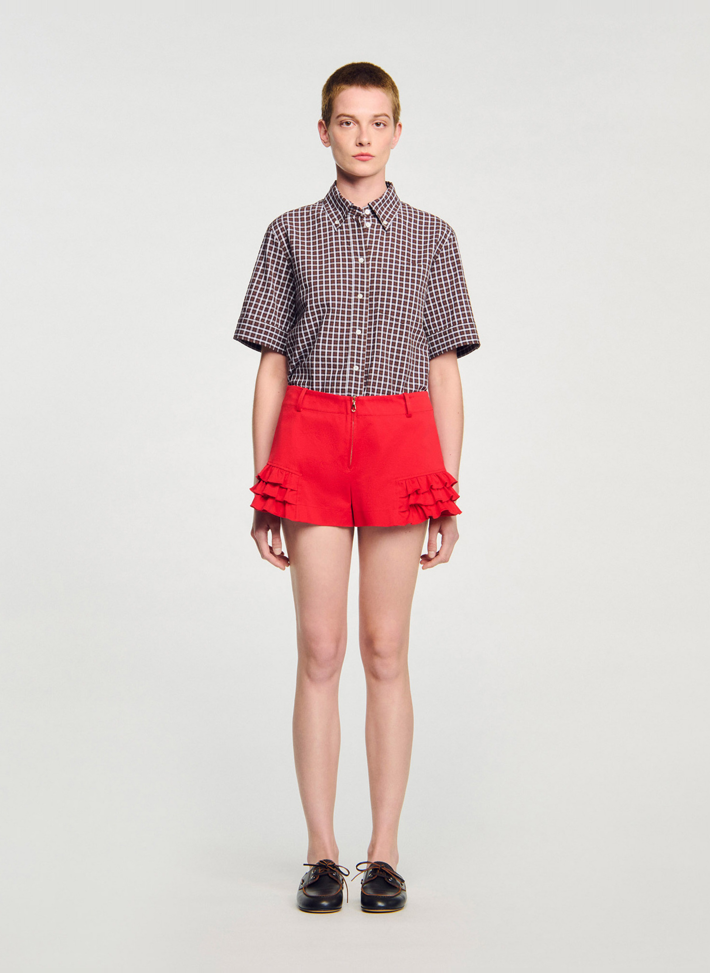 Short court à volants uni SANDRO Rouge