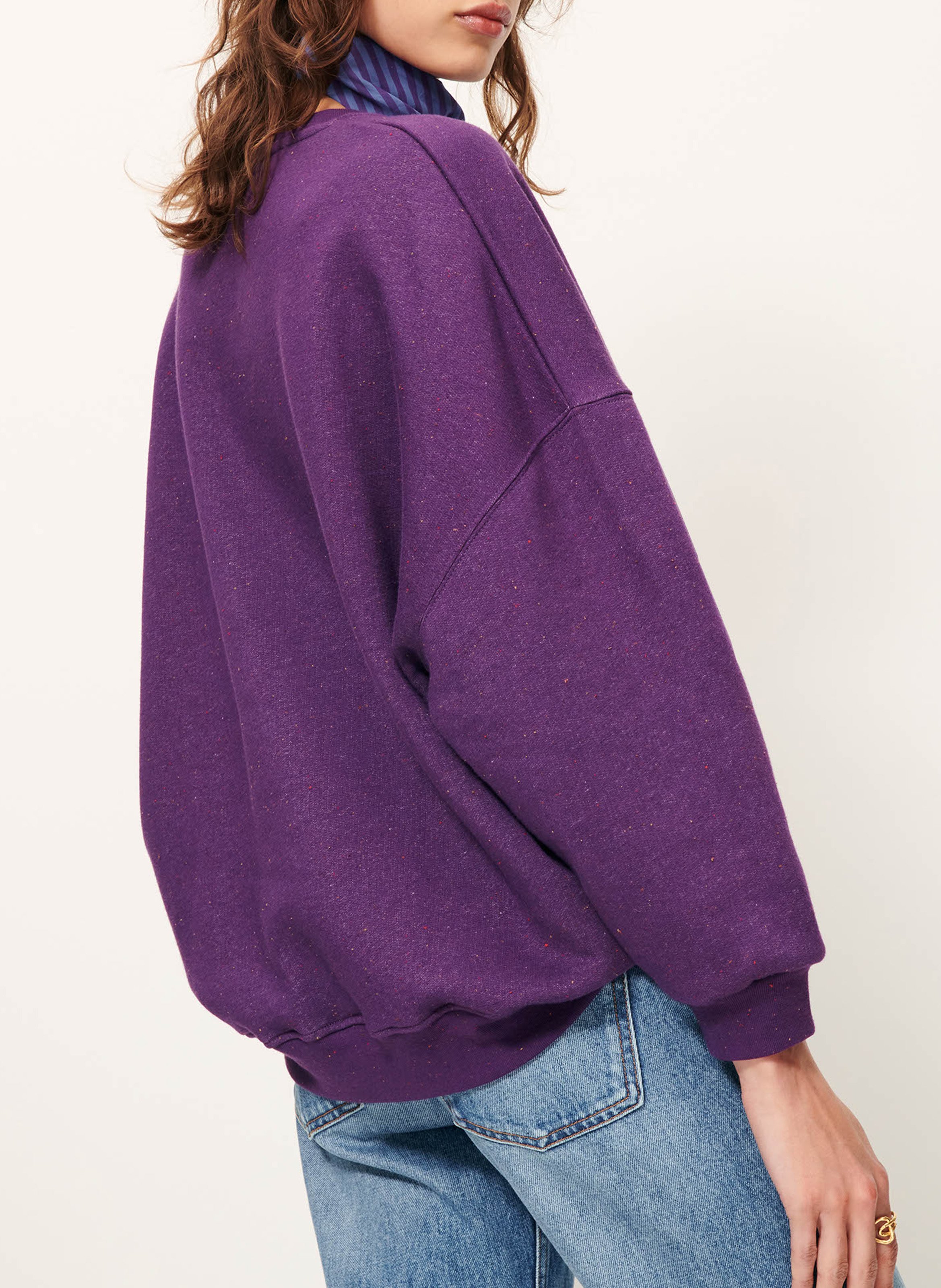 Loose-fit round-neck flecked organic cotton-blend sweater SESSUN Blue