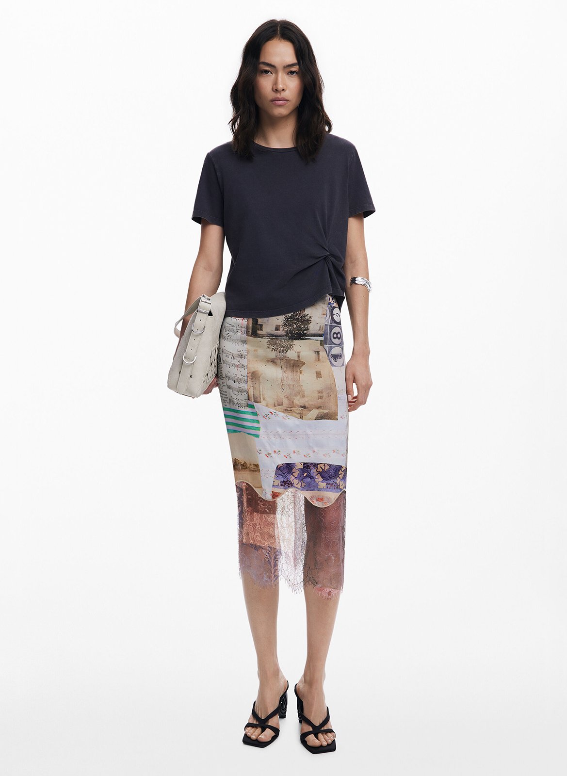 Robe midi col rond DESIGUAL Marron