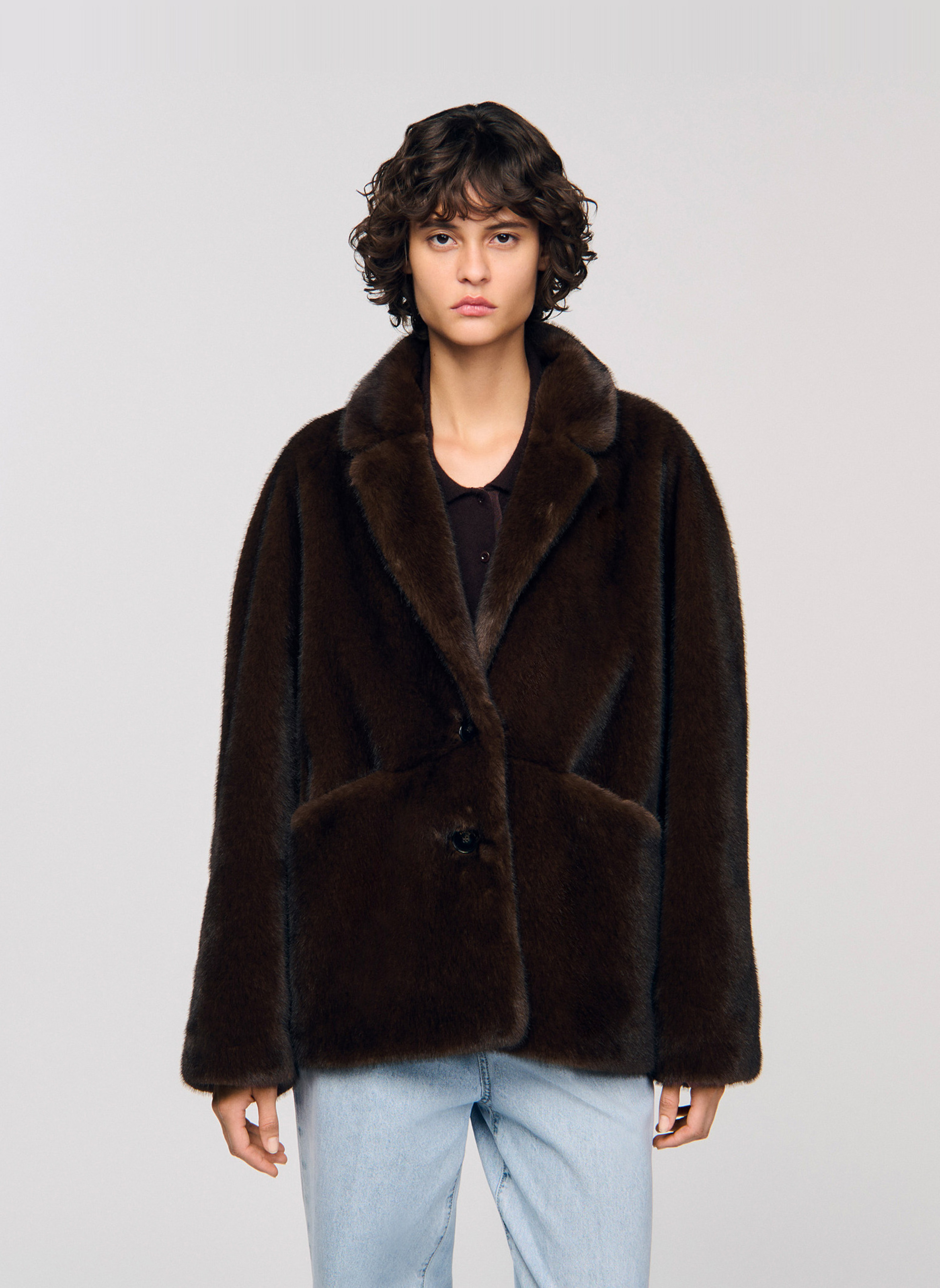 Jas met reverskraag van imitatiebont SANDRO Bruin