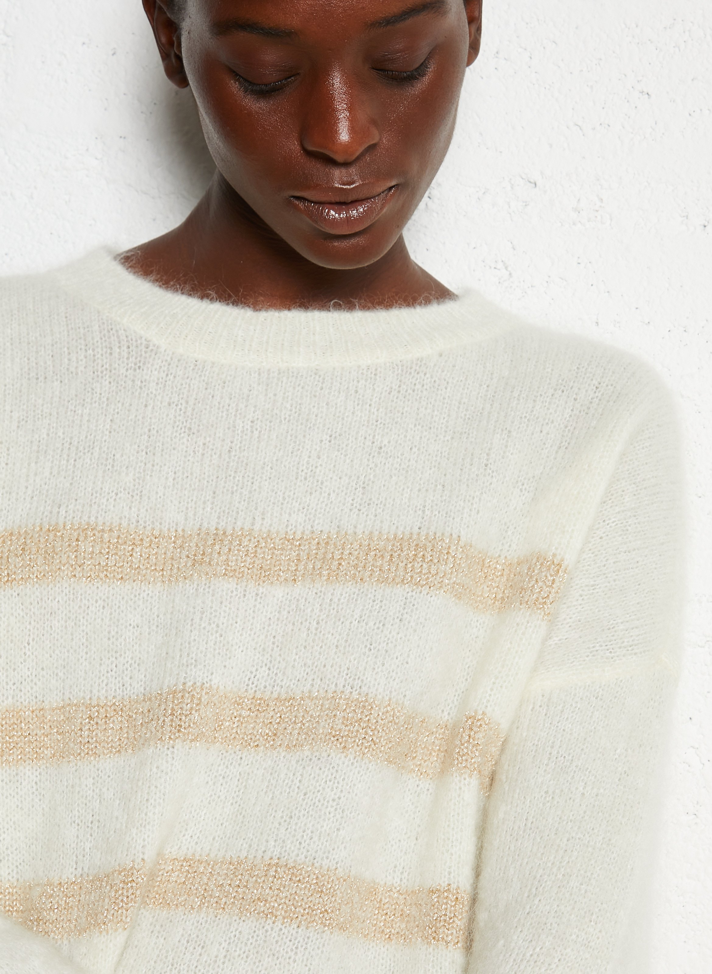 Pull ample rayé en laine mélangée DES PETITS HAUTS Beige