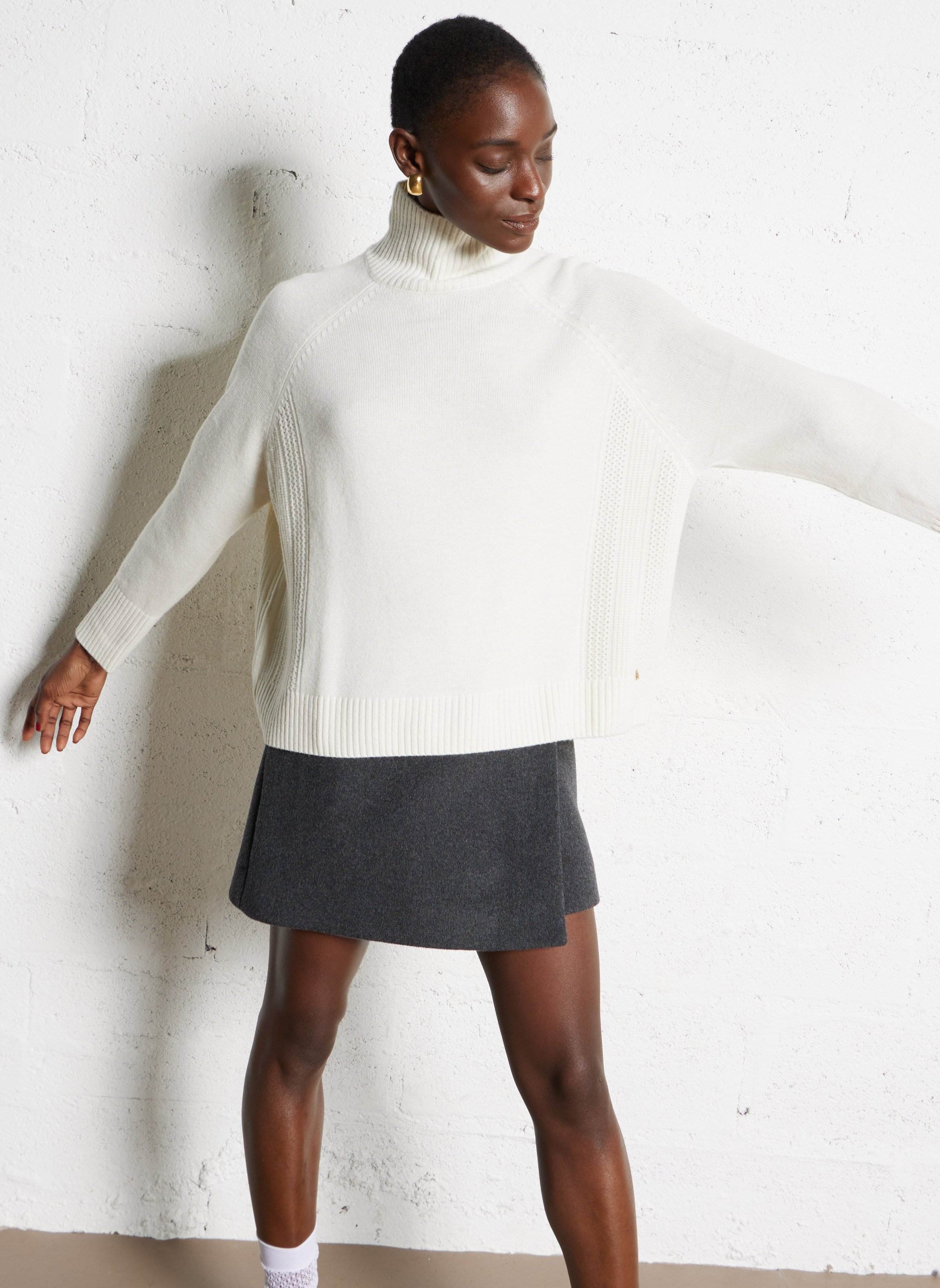 Boat-neck contrast-knit wool sweater  DES PETITS HAUTS Beige