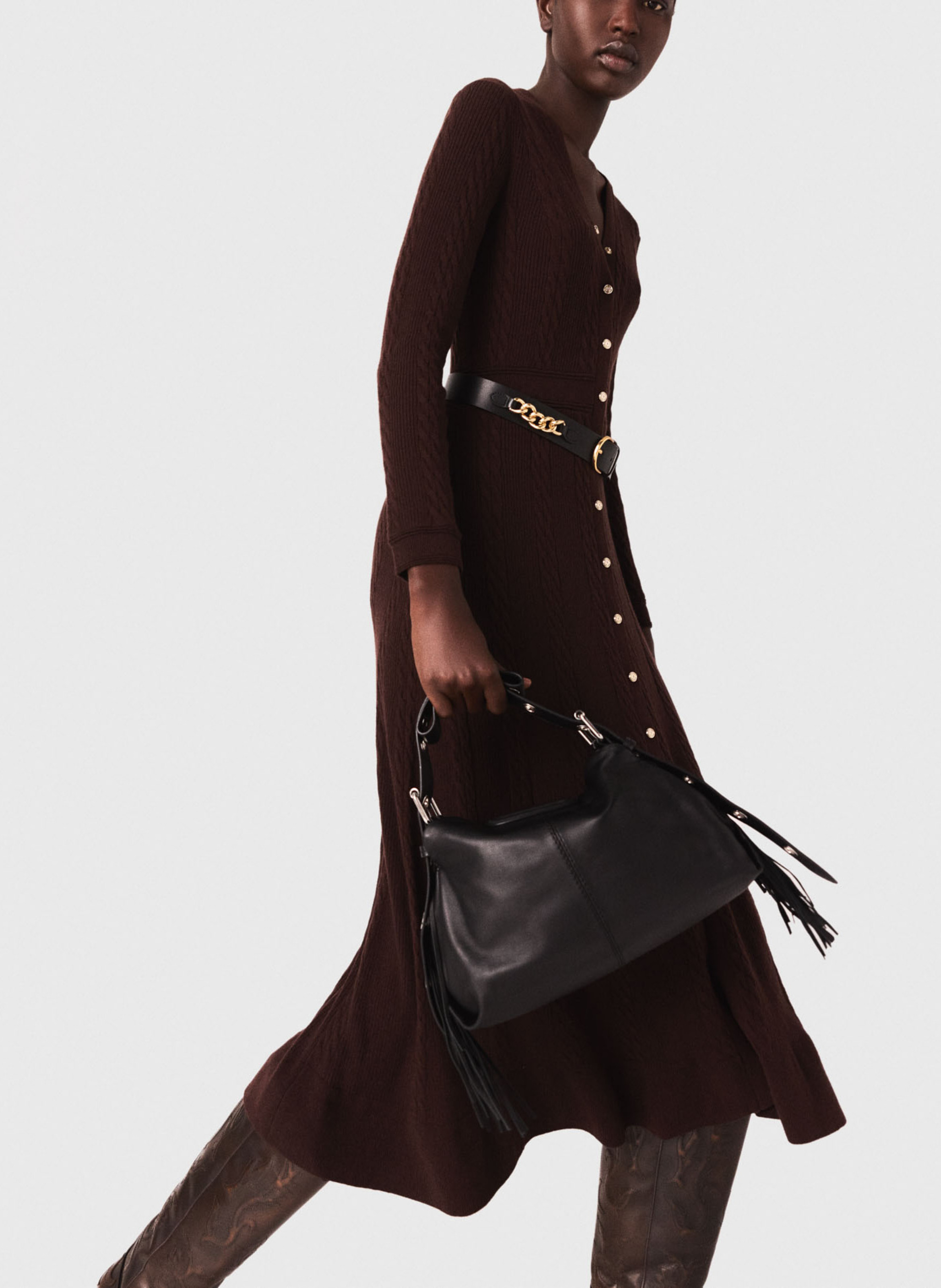 Buttoned midi dress MAJE Brown