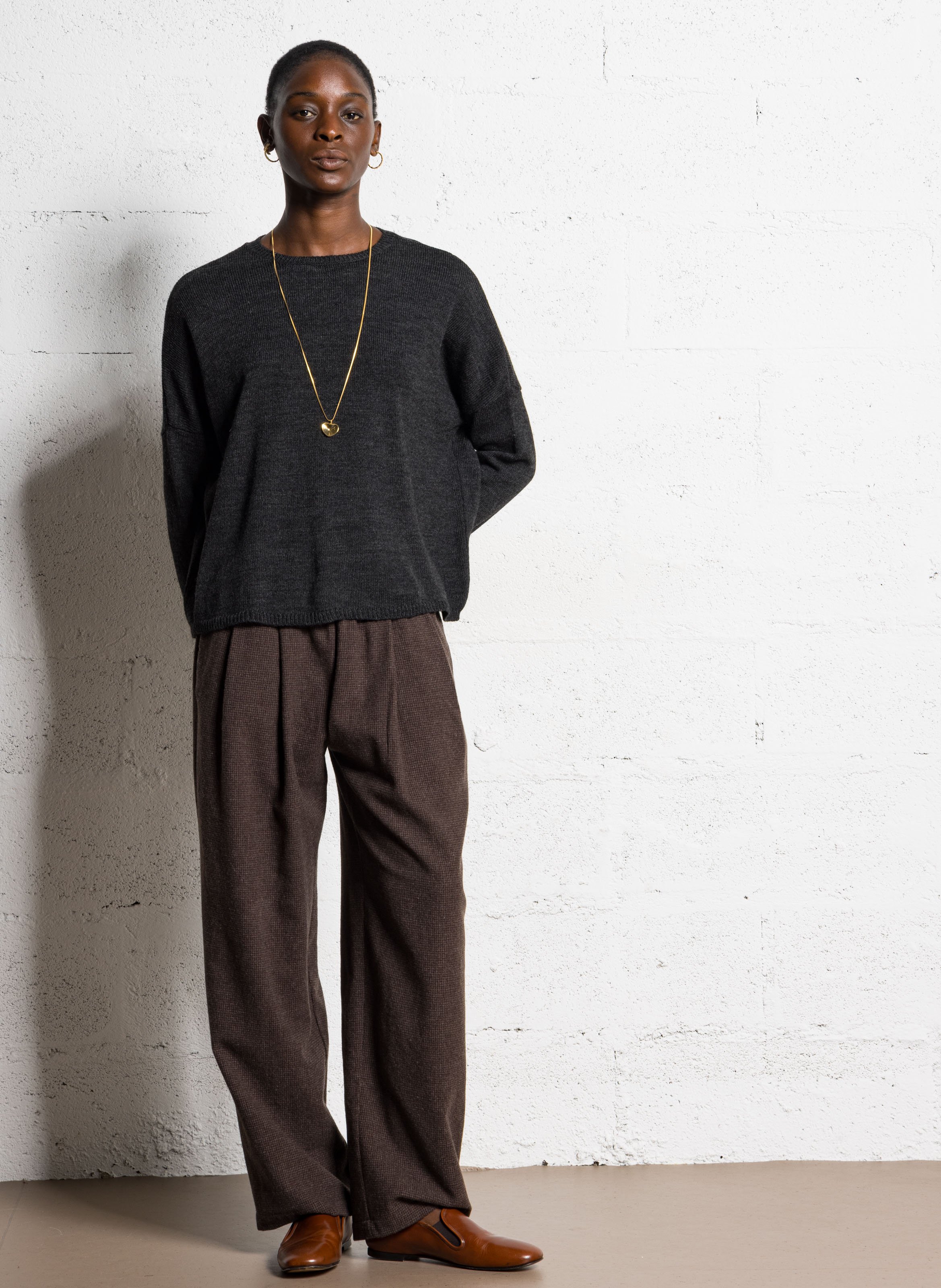 Pull oversize col rond en alpaga mélangé  MASSCOB Noir