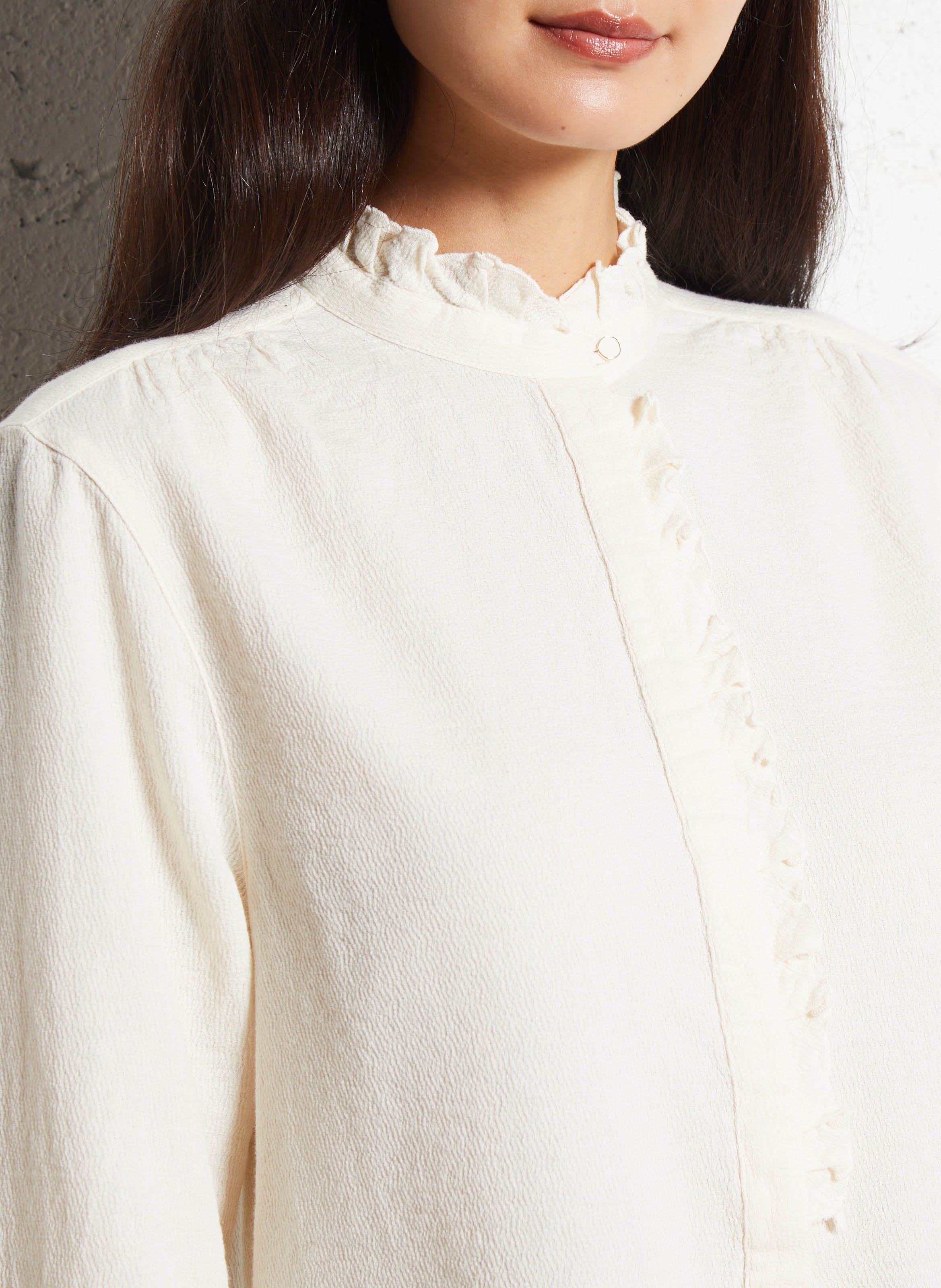 Chemise col montant à volants POMANDERE Blanc