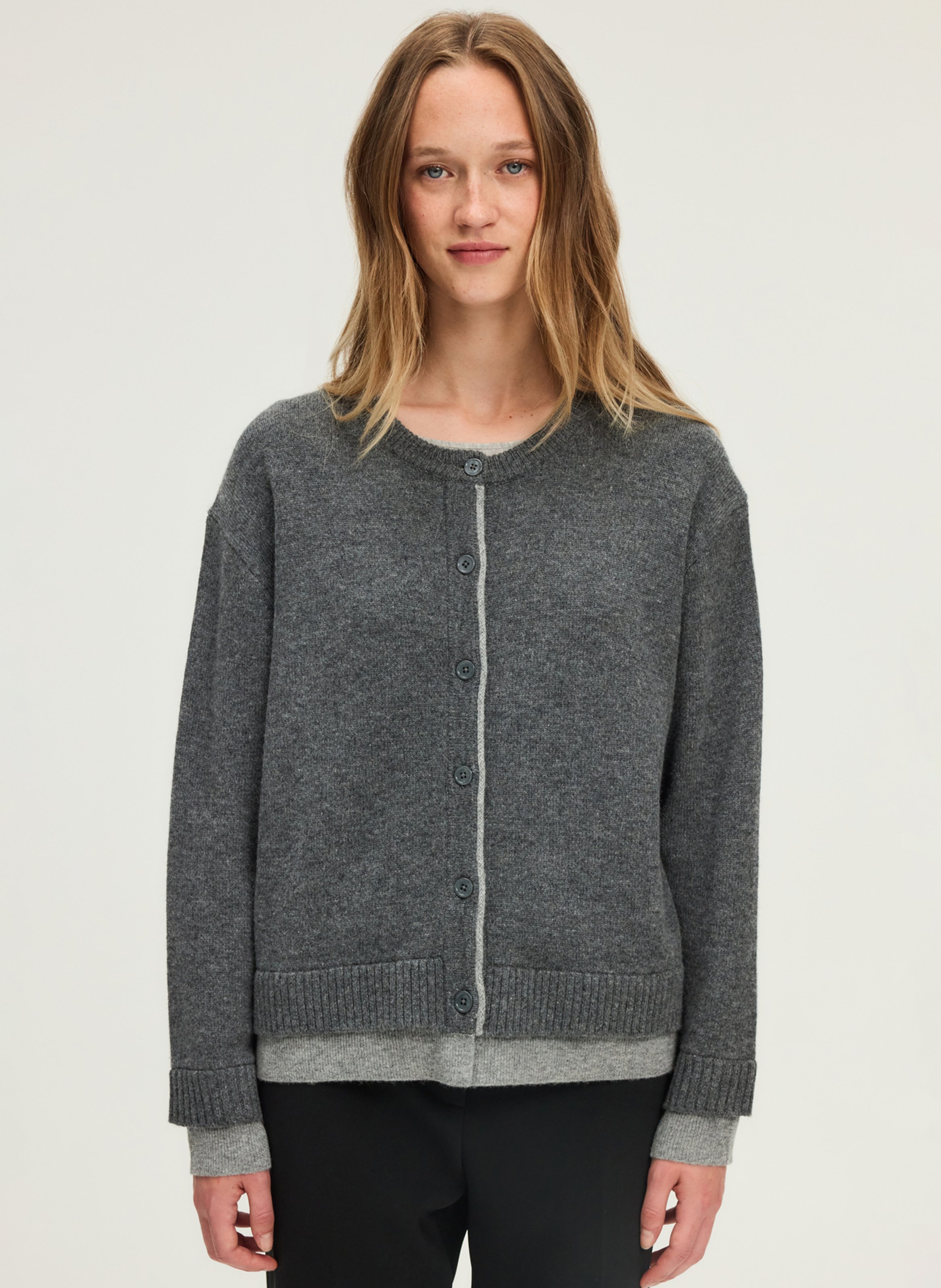 Recht tweekleurig wollen vest PABLO Grijs