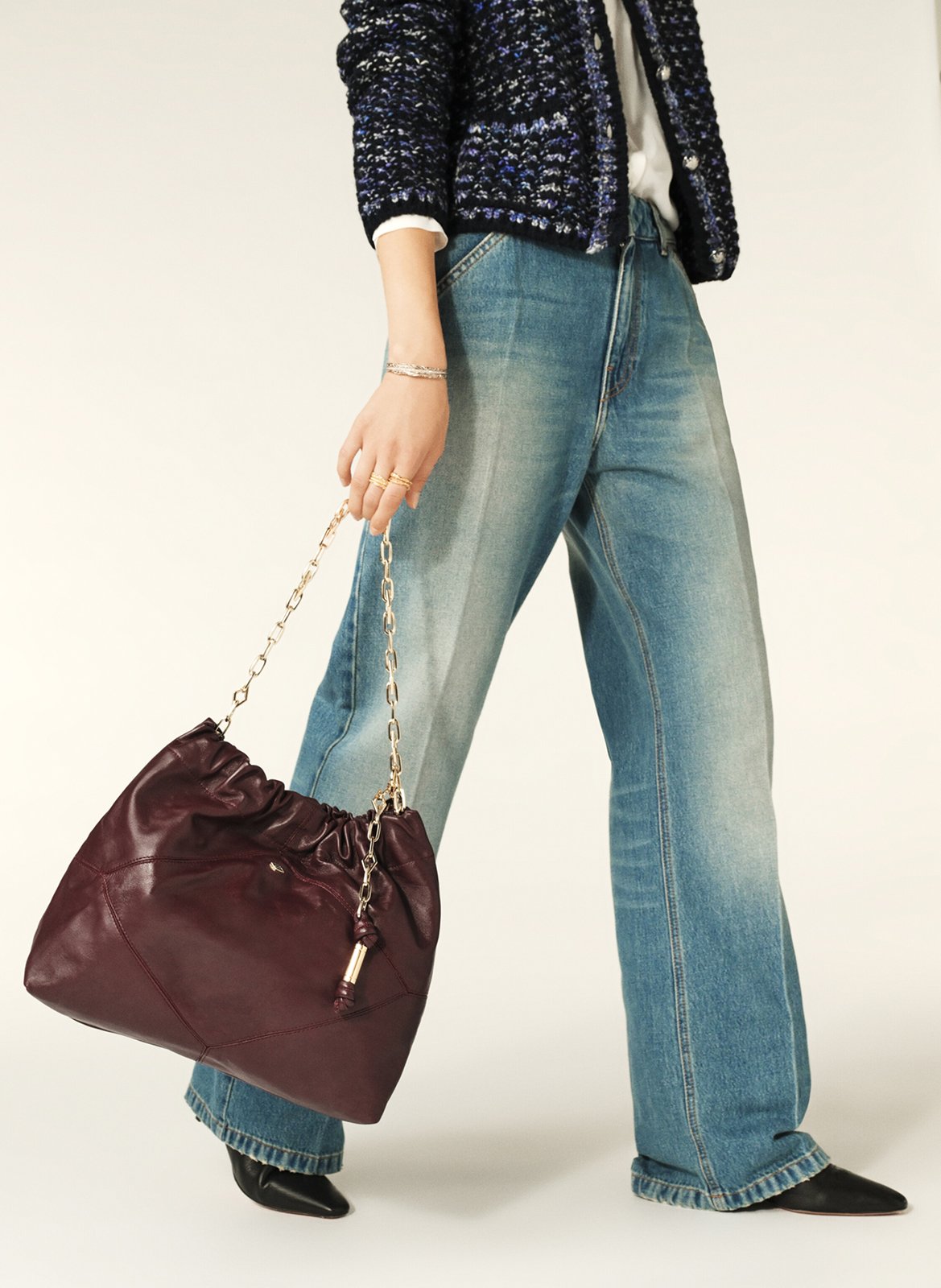 Sac porté épaule en cuir BA&SH Prune