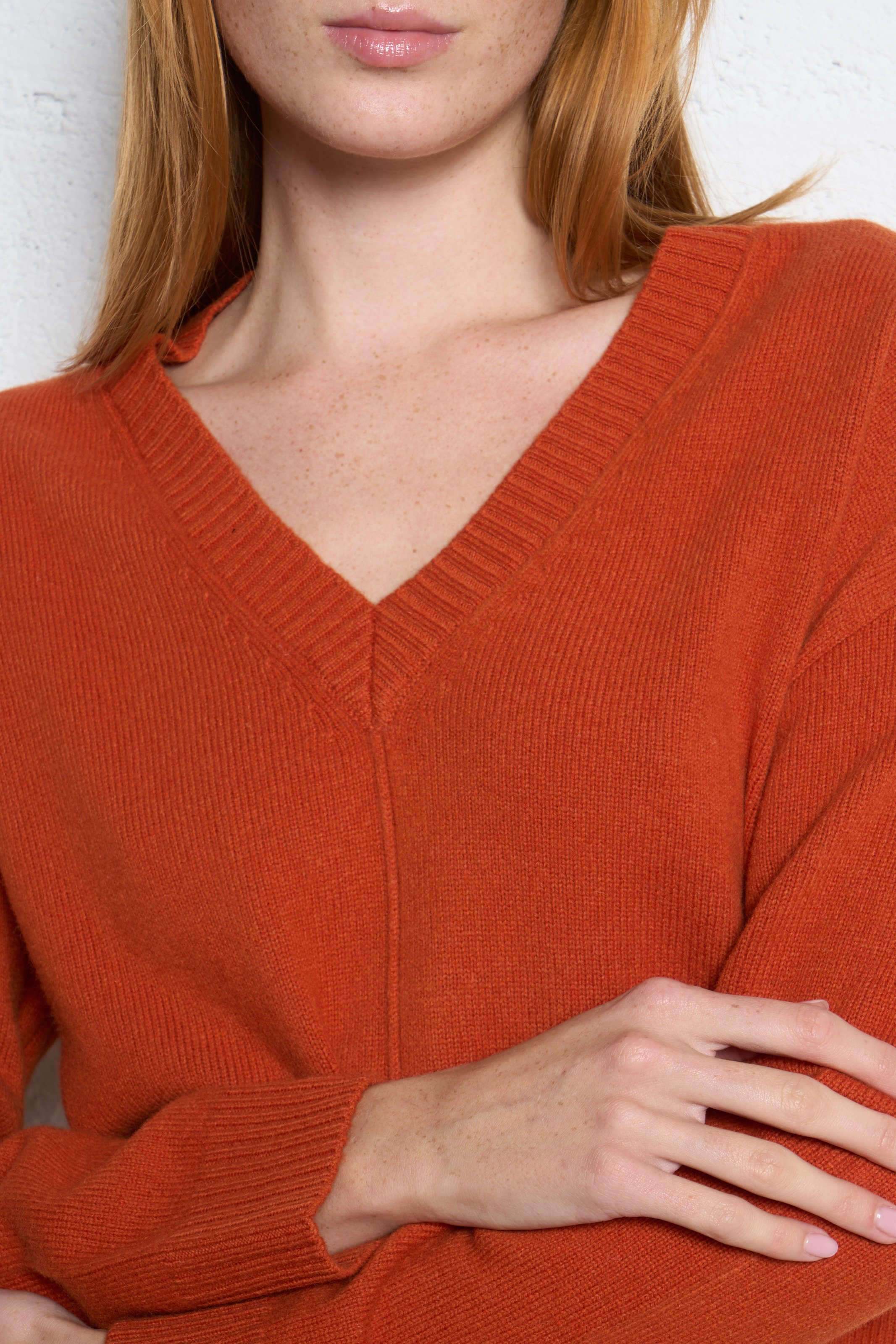 Pull oversize col V en laine SUD EXPRESS Orange