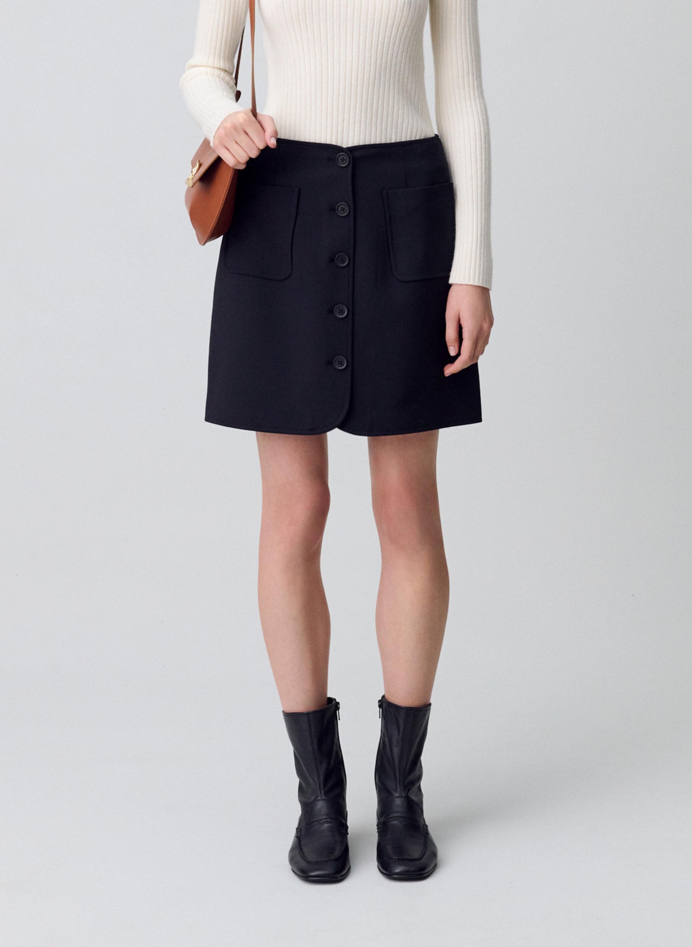 Jupe courte boutonnée en laine mélangée CLAUDIE PIERLOT Noir