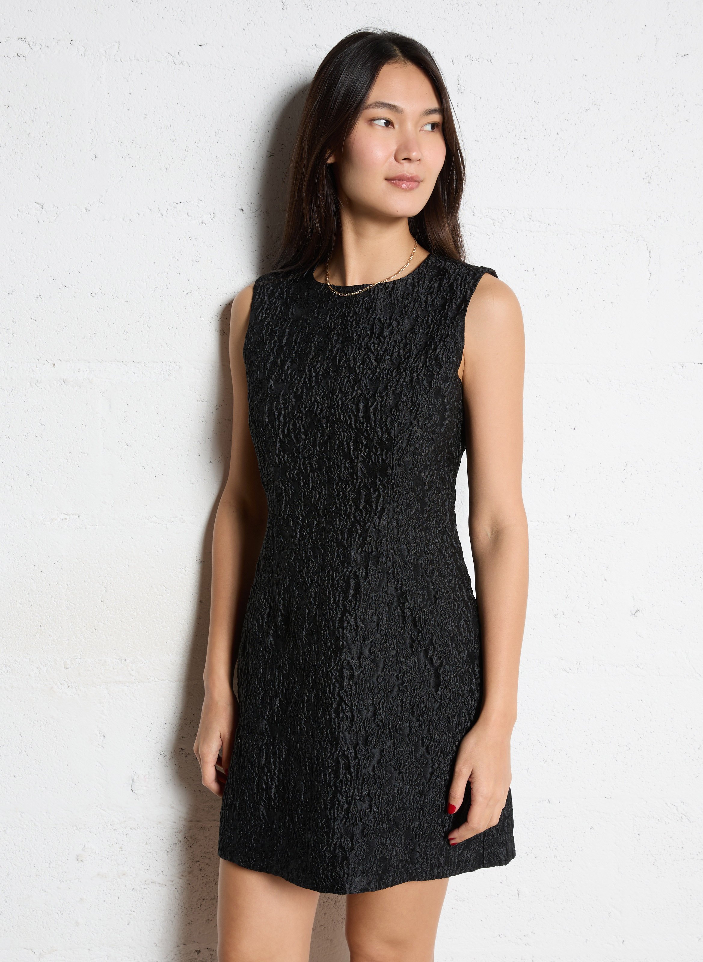 Short jacquard dress with round neck MAISON 123 Black