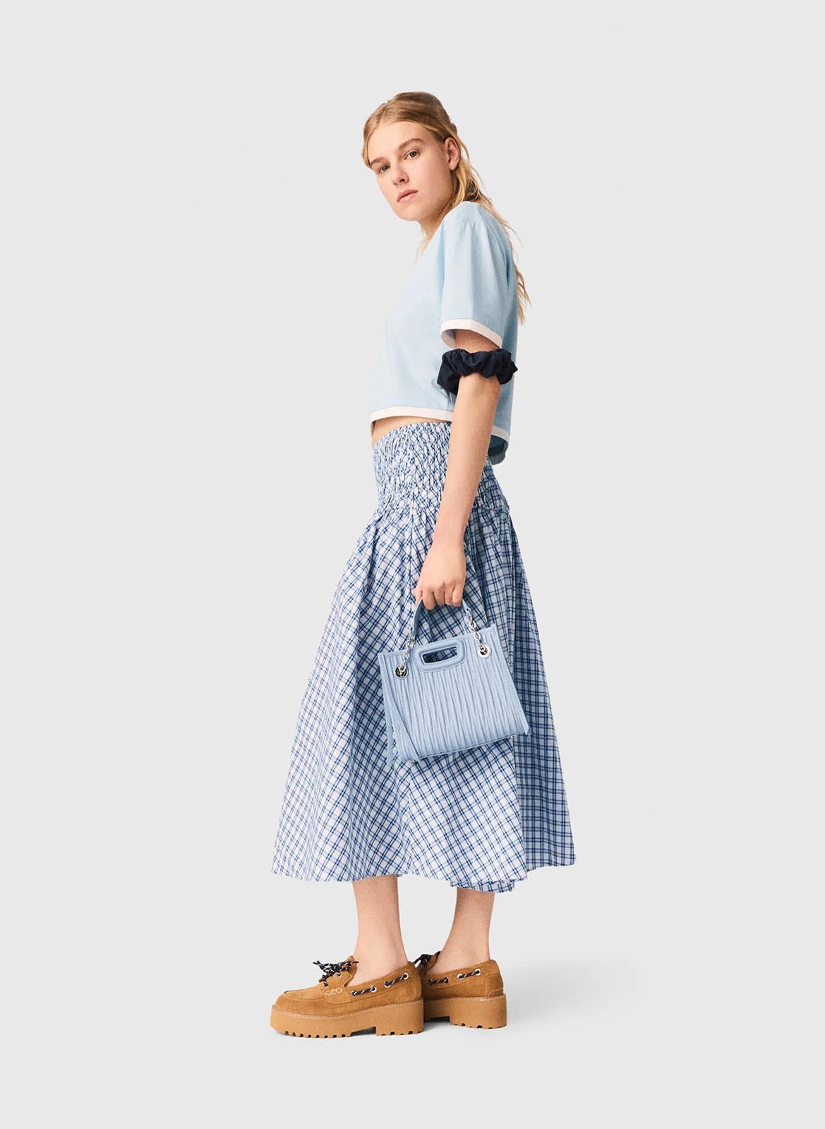 Tee-shirt court droit en coton MAJE Bleu