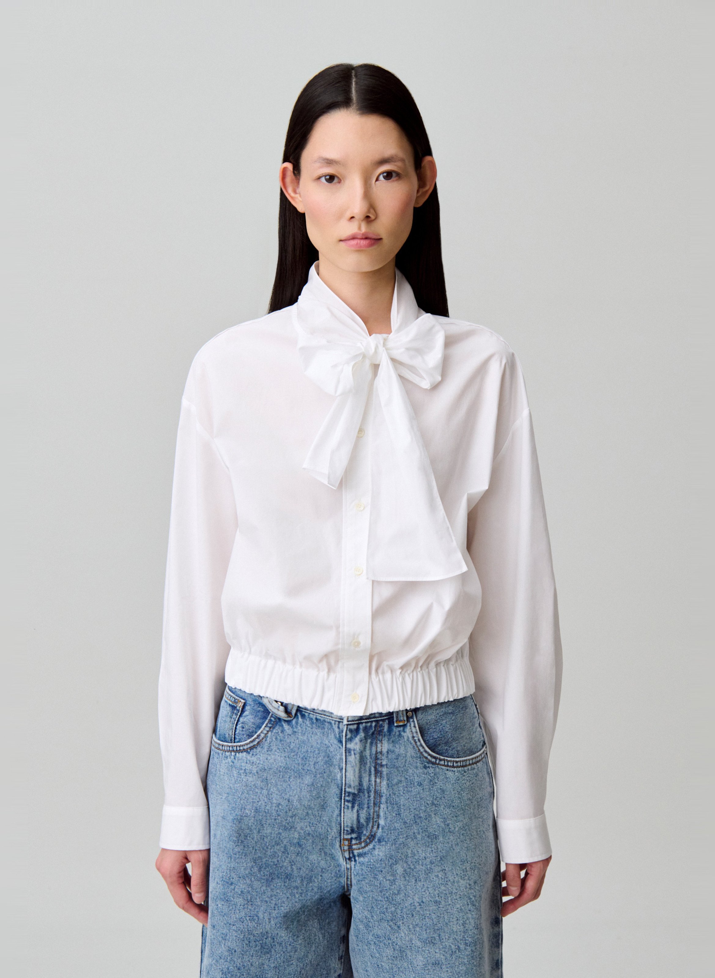 Straight cotton shirt with Lavallière collar CLAUDIE PIERLOT White