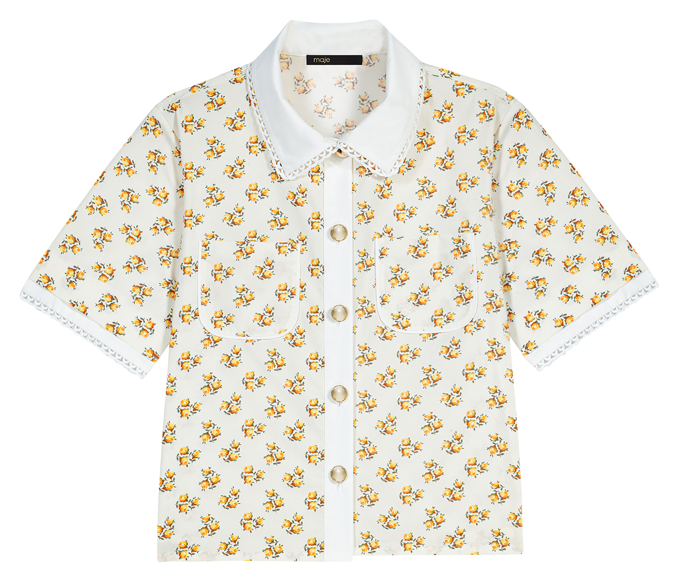 Recht overhemd met klassieke kraag en print MAJE Geel