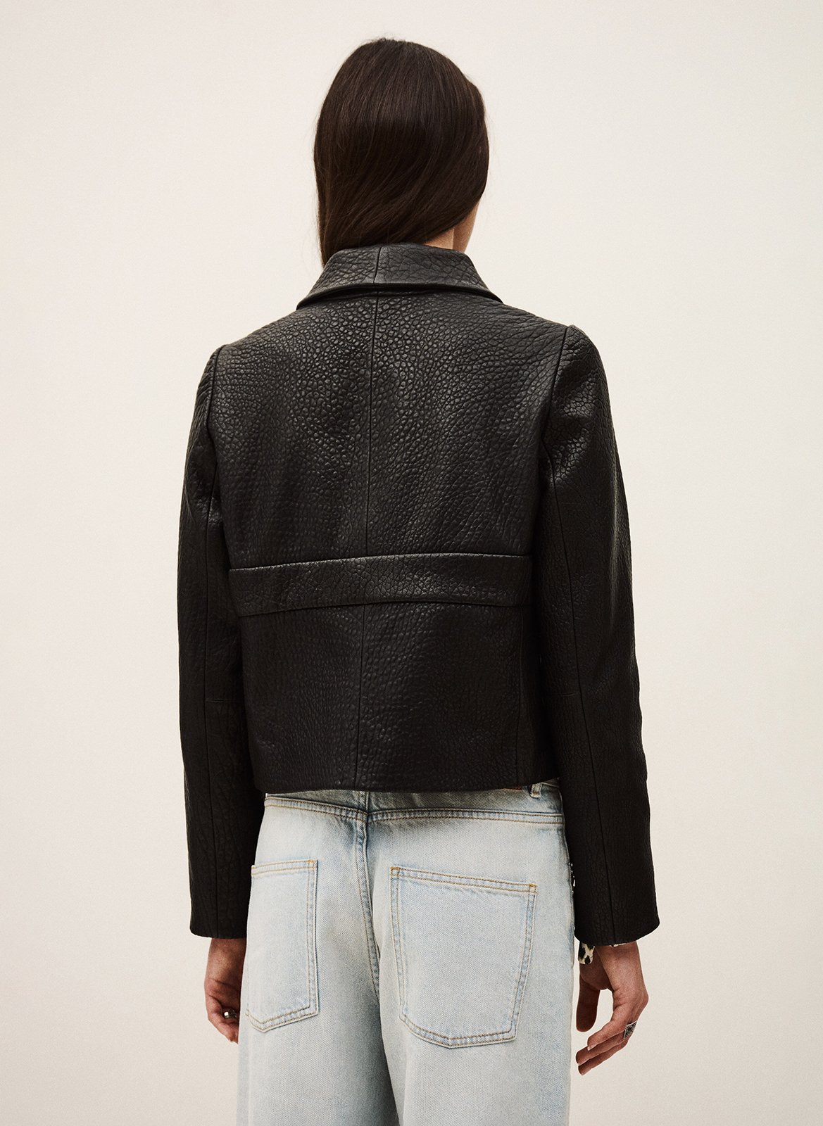 Recht, leren jasje met reverskraag BA&SH Zwart