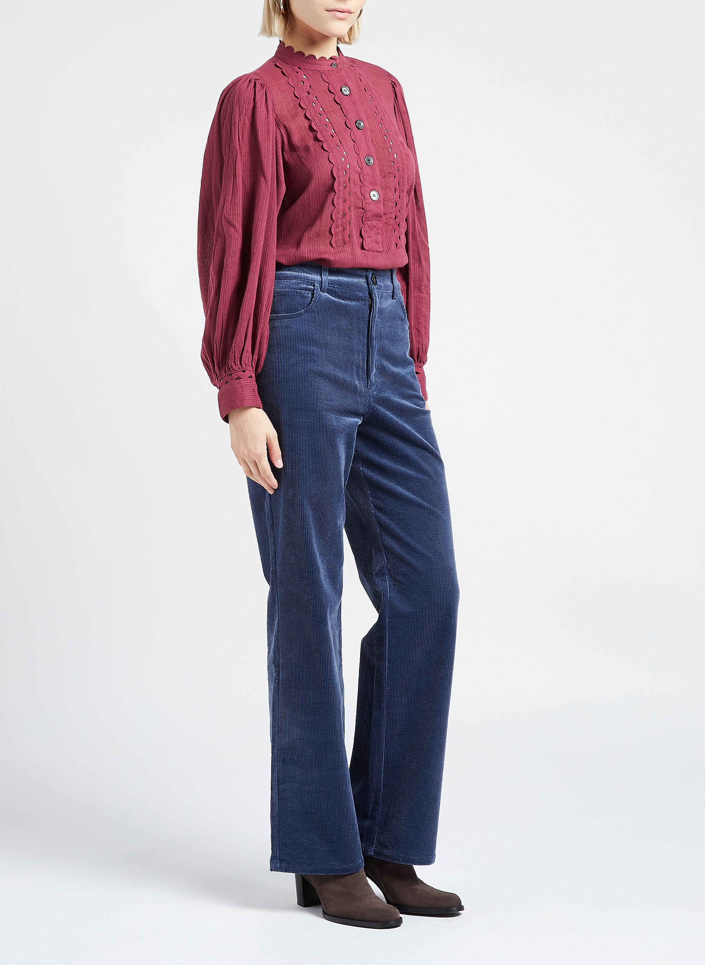 Baumwollbluse mit Rundhalskragen ANTIK BATIK Pflaume