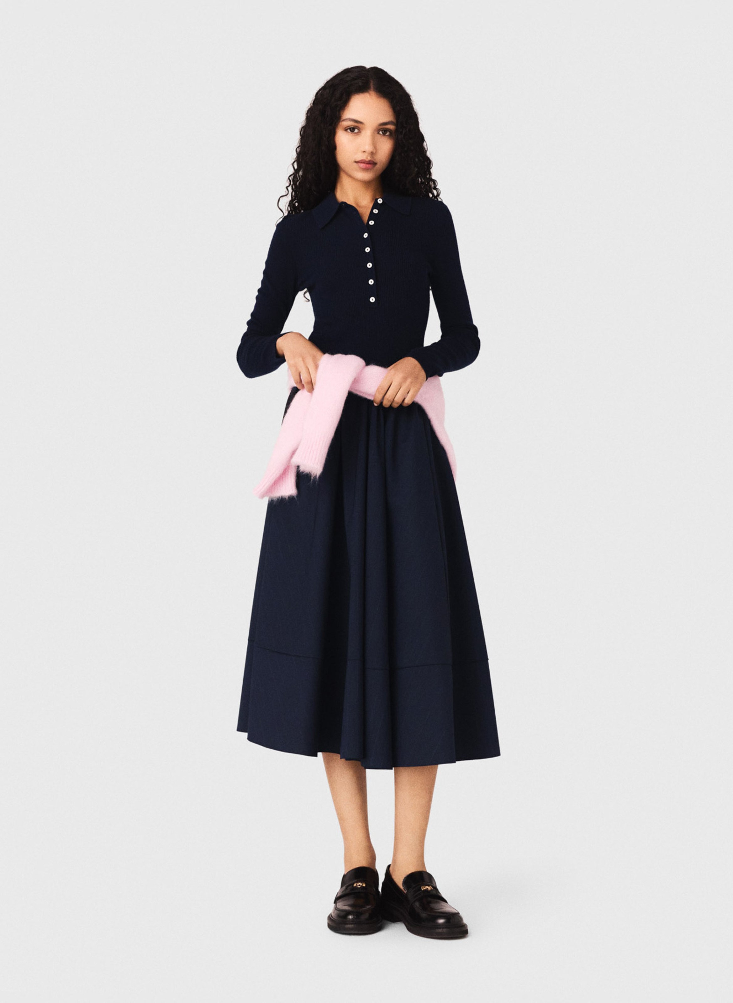 Polo ajusté en laine mélangée MAJE Bleu