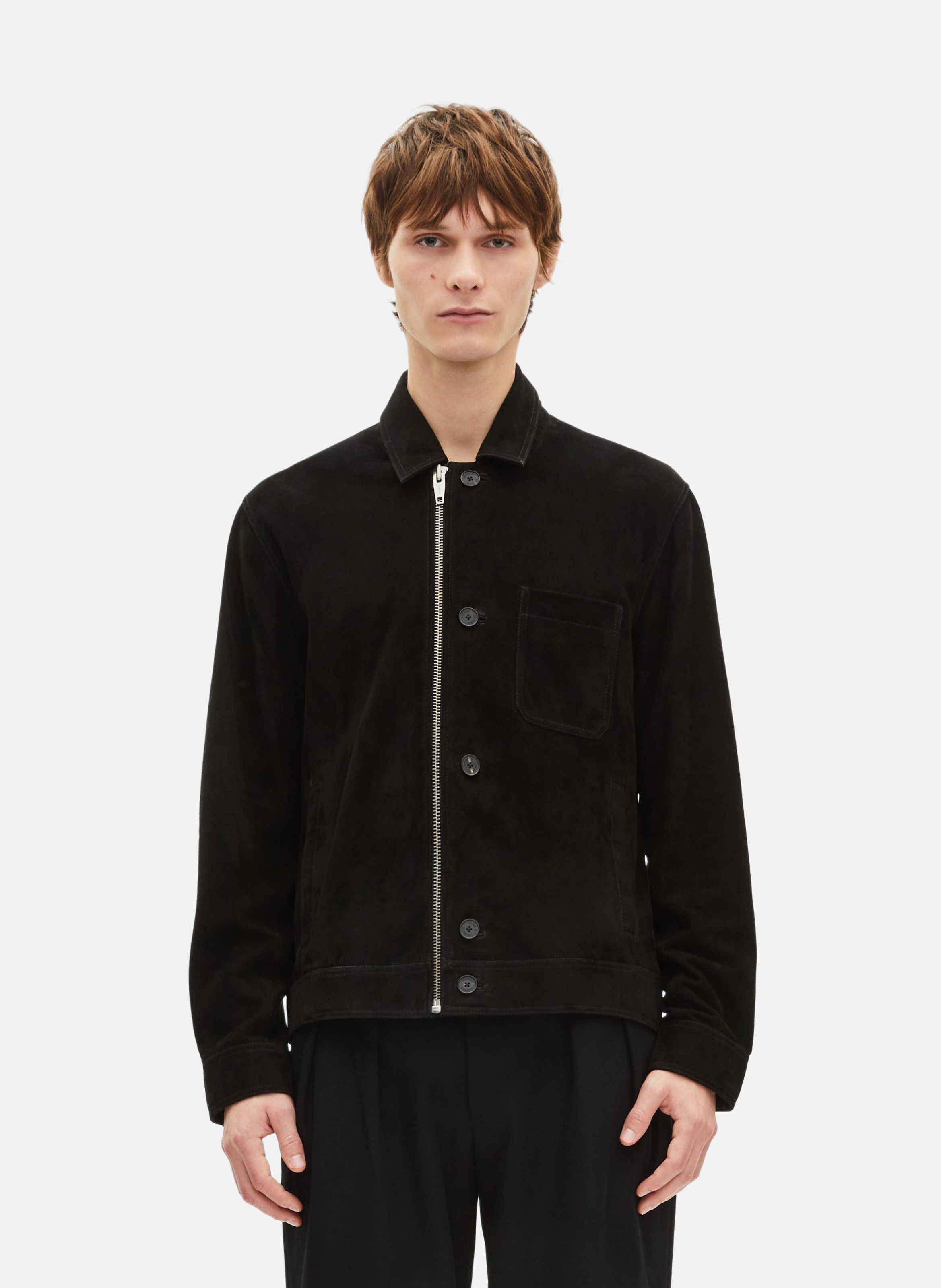 Suede jacket with offset zipper THE KOOPLES Black