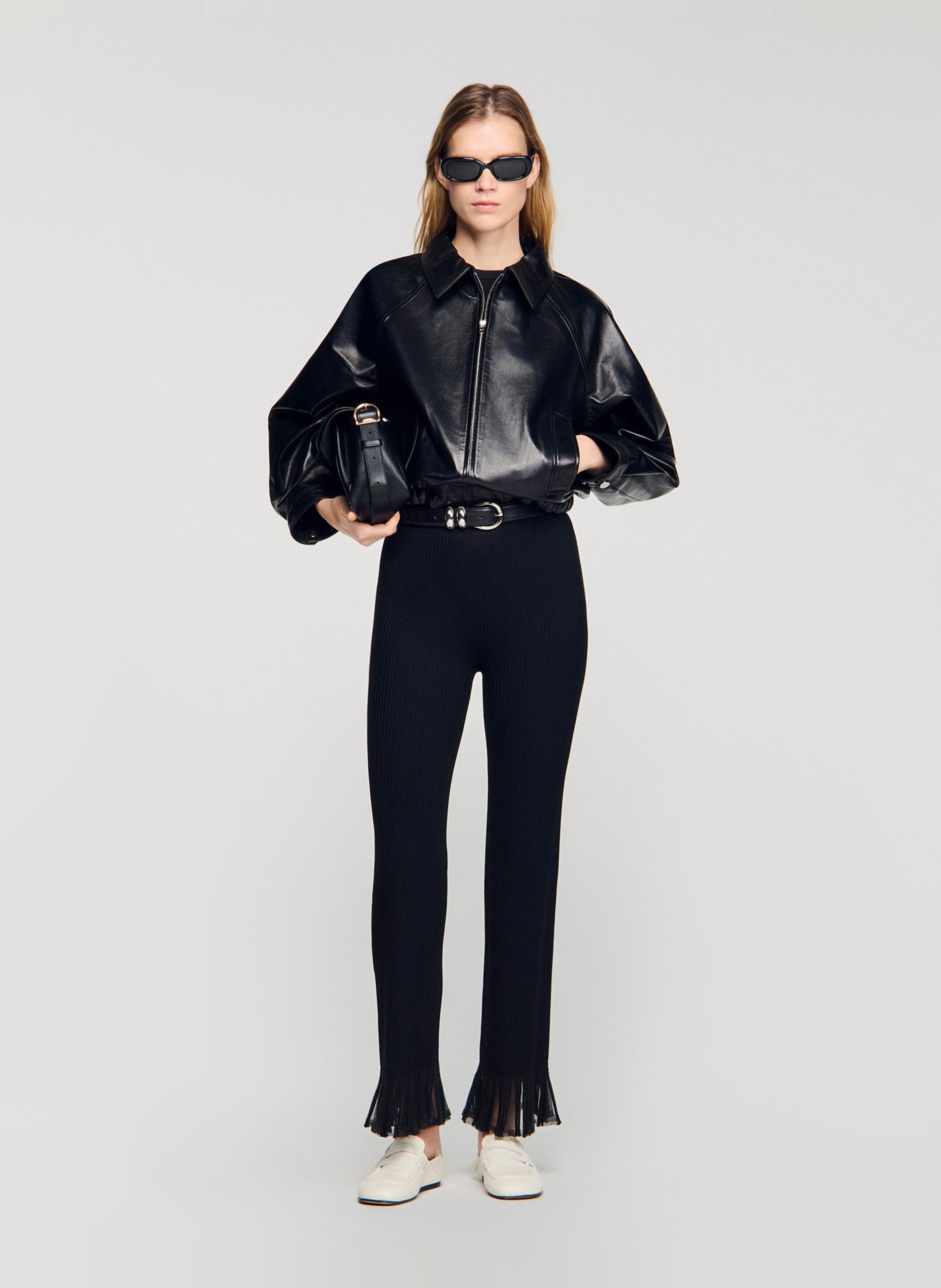 Lamsleren jack met klassieke kraag SANDRO Zwart