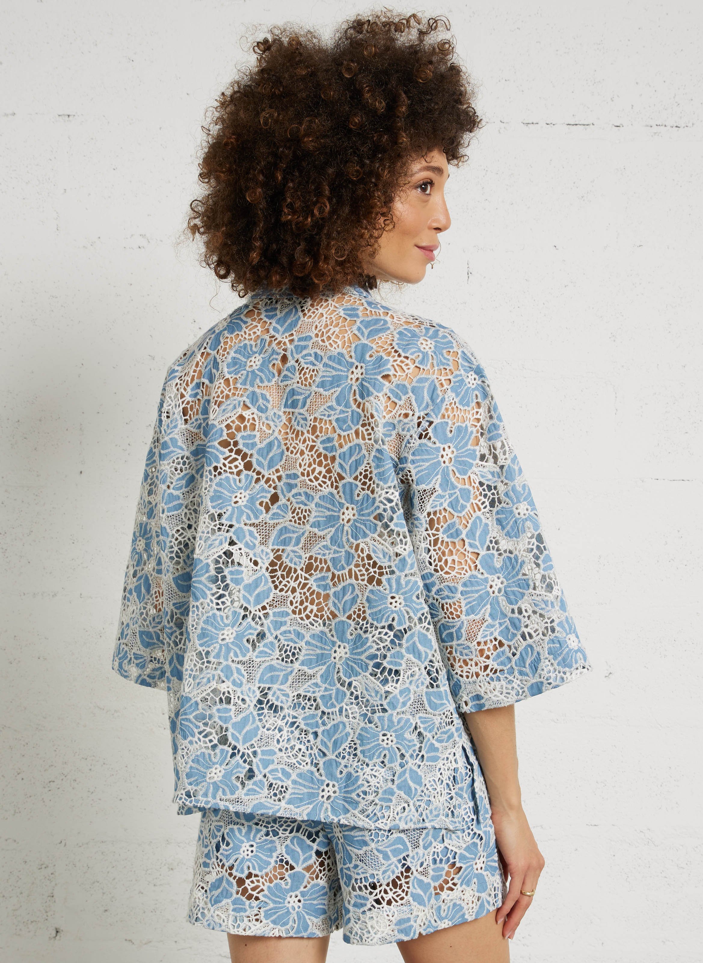 Oversized embroidered cotton blend shirt THE TINY BIG SISTER Grey