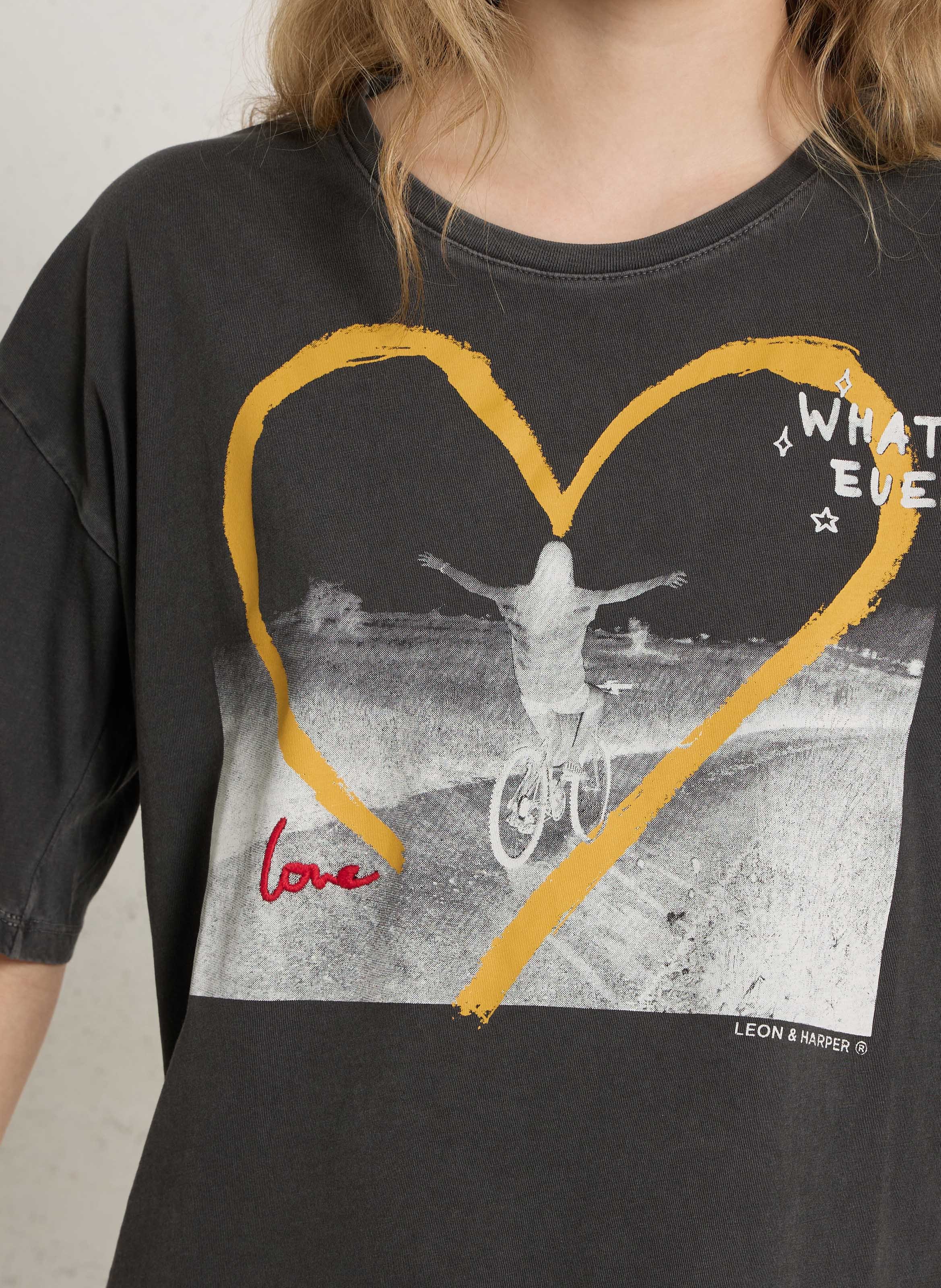 Tee-shirt droit col rond en coton bio sérigraphié LEON & HARPER Gris