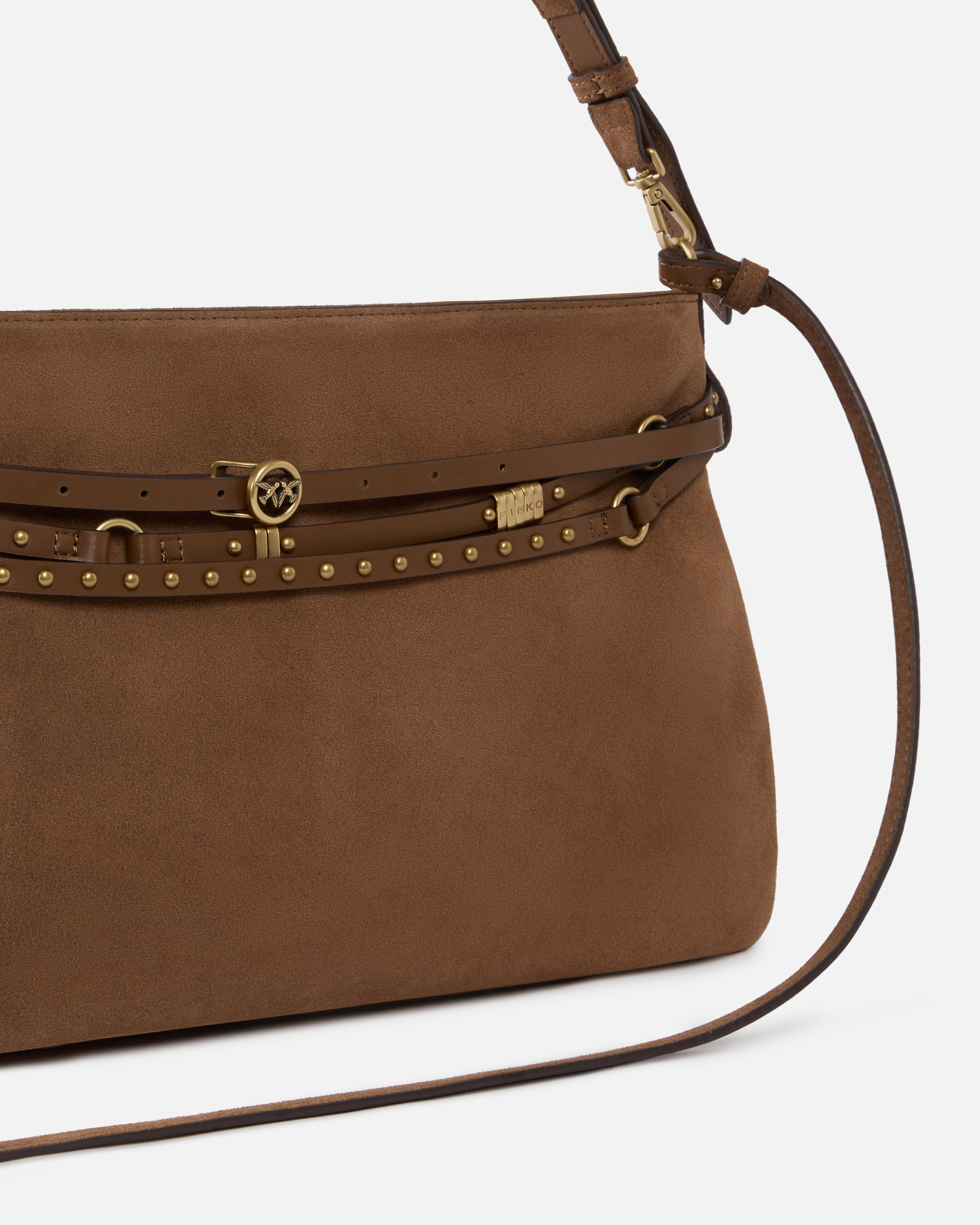 Grand sac porté épaule belt bag big en daim PINKO Marron