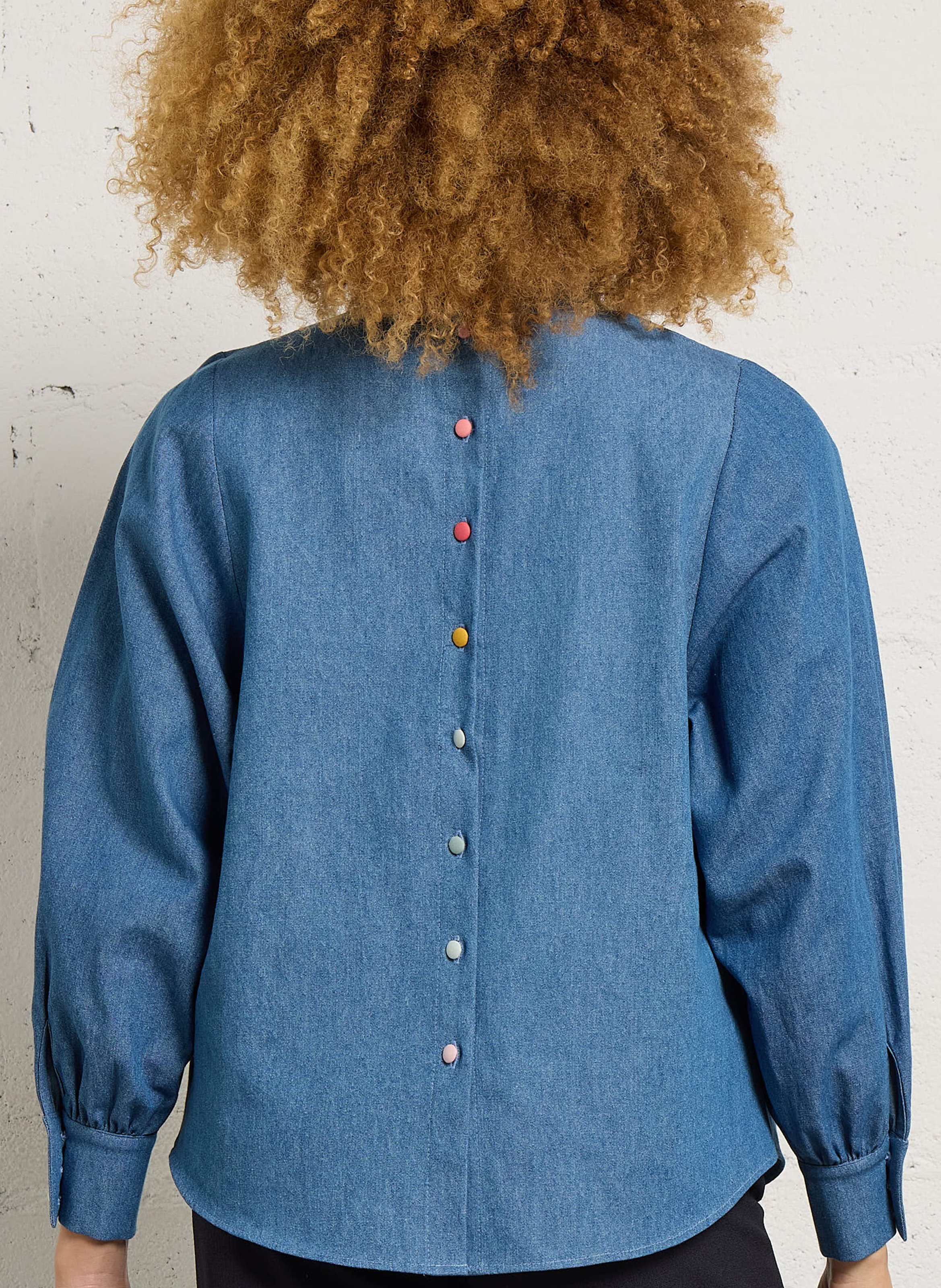 Denim high-neck blouse ELISE CHALMIN Blue