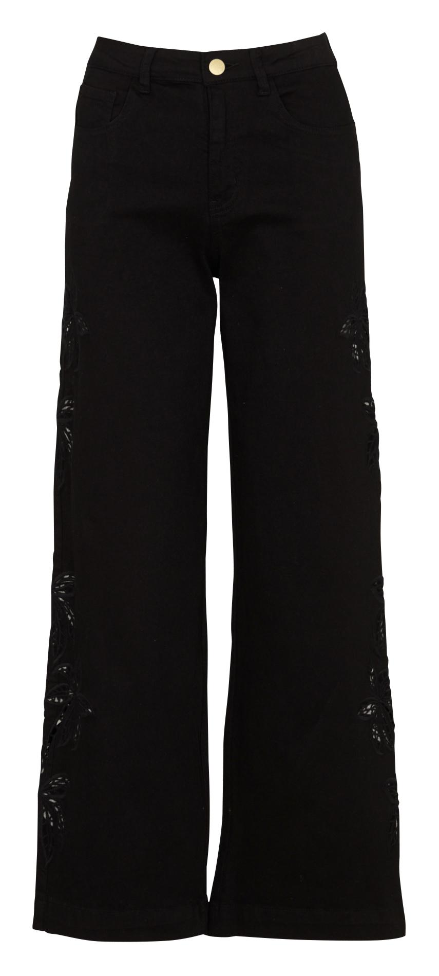 Jean taille haute droit à broderies LA PETITE ETOILE Noir