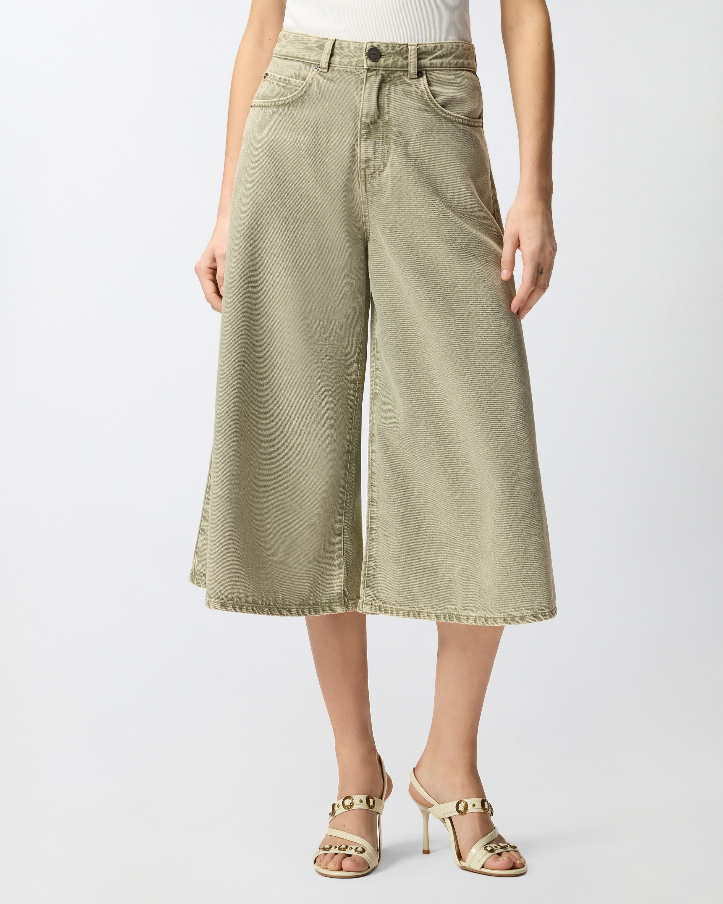 Long denim Bermuda shorts Green