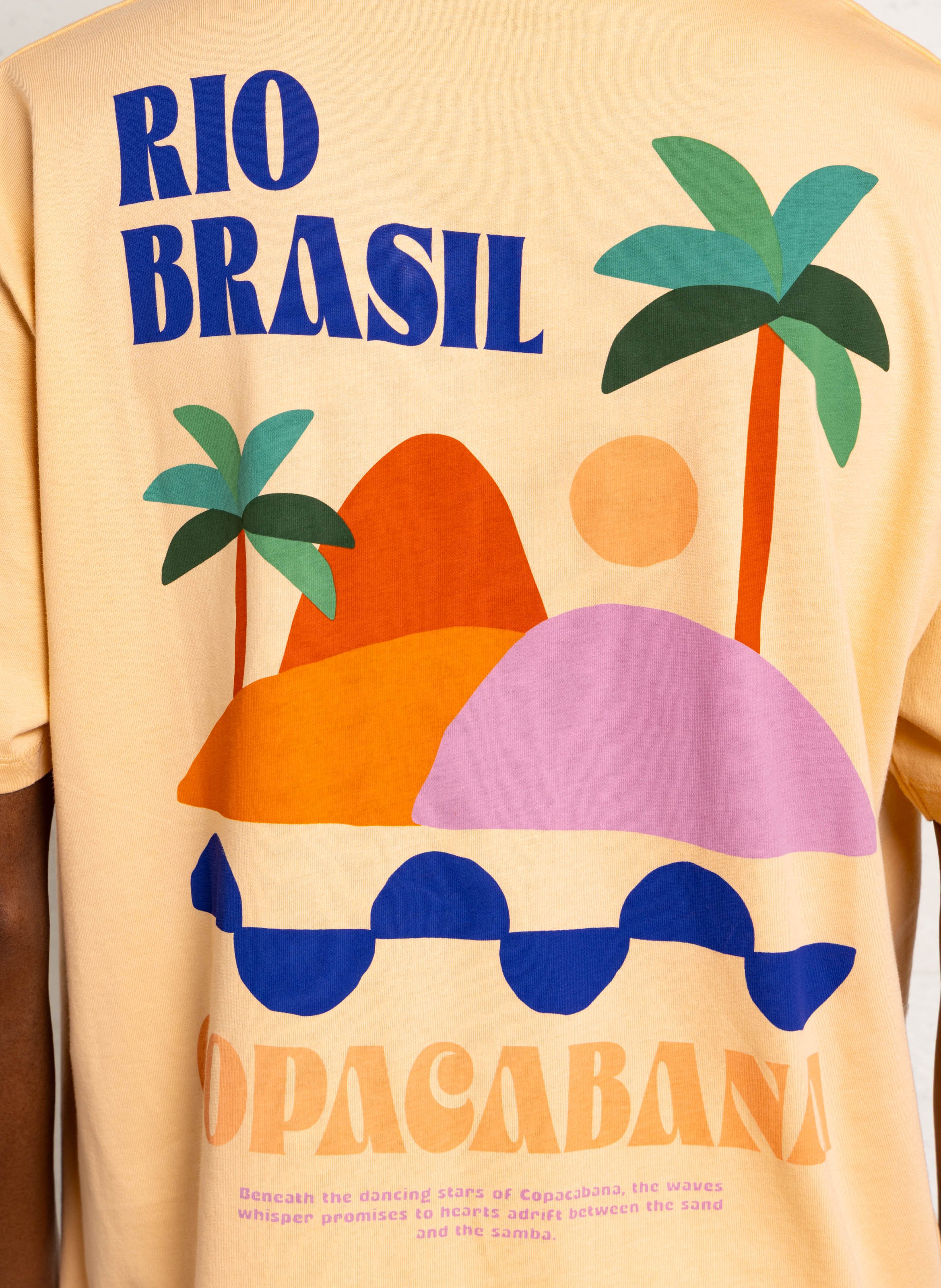 Tee-shirt droit col rond en coton sérigraphié LE TEMPS DES CERISES Jaune