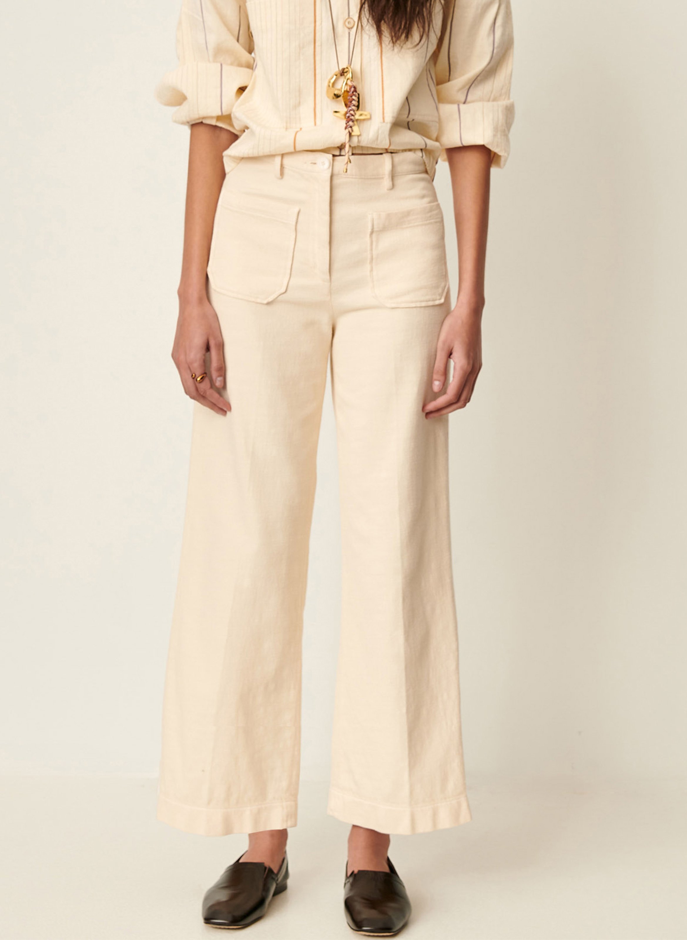 Pantalon droit plissé et texturé en coton SESSUN