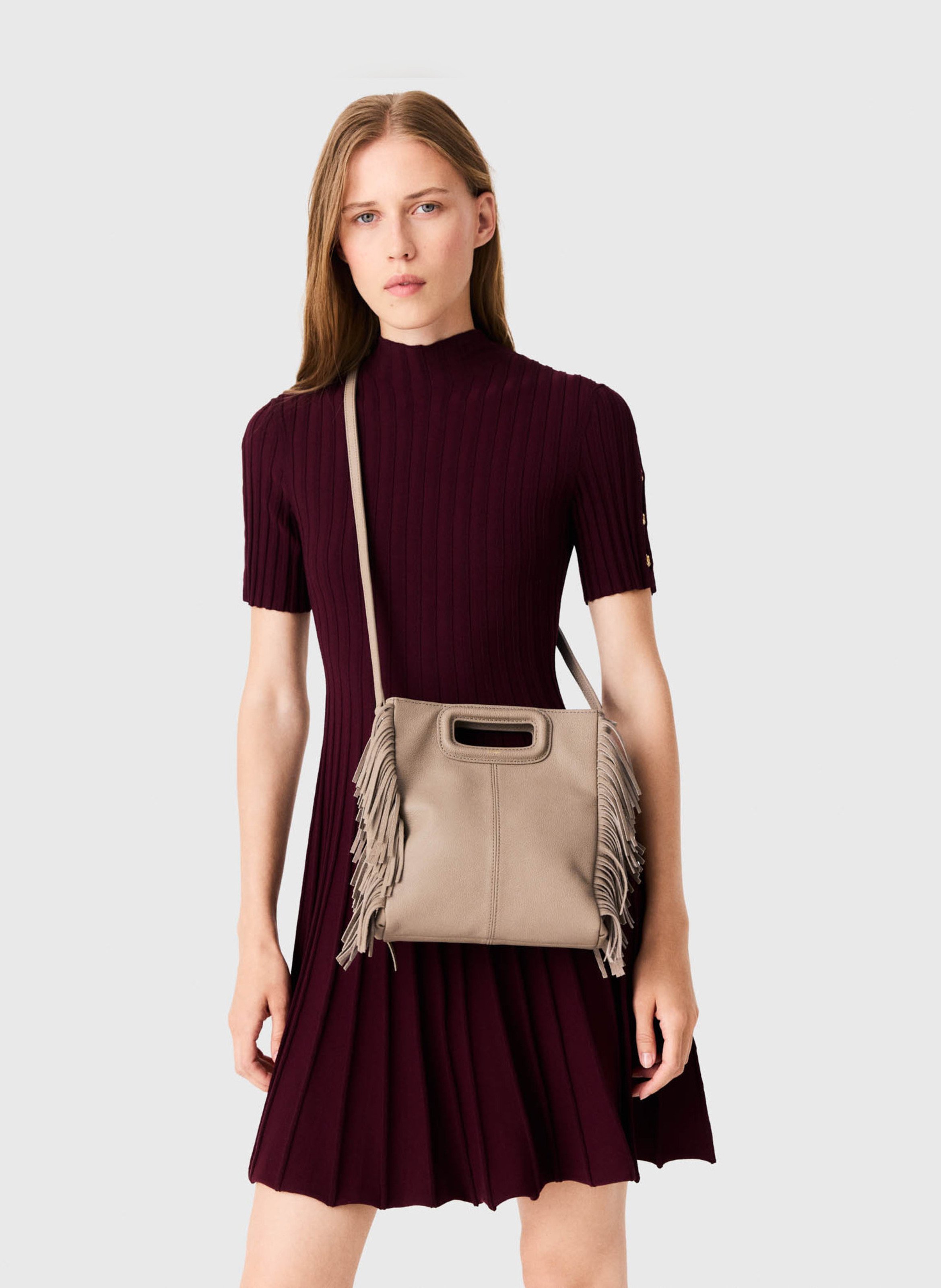 Sac bandoulière en cuir MAJE Marron