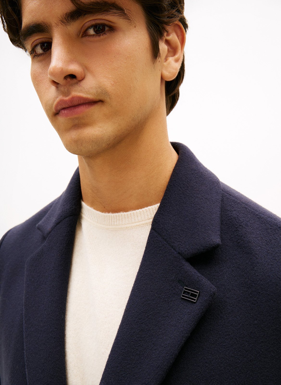 Manteau col tailleur en laine mélangée TOMMY HILFIGER Bleu