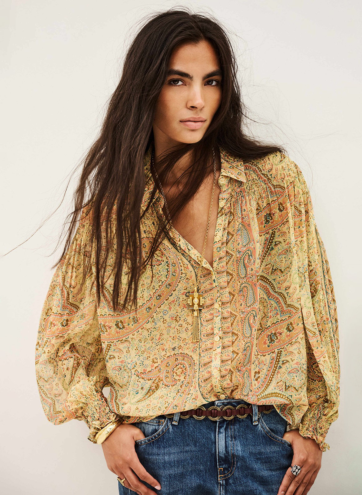Gedrukte vloeibare blouse met knoopjes BA&SH Geel