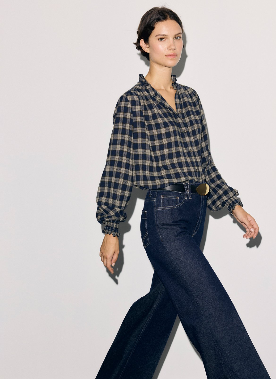 Straight shirt with high collar in checkered pattern GERARD DAREL Blue