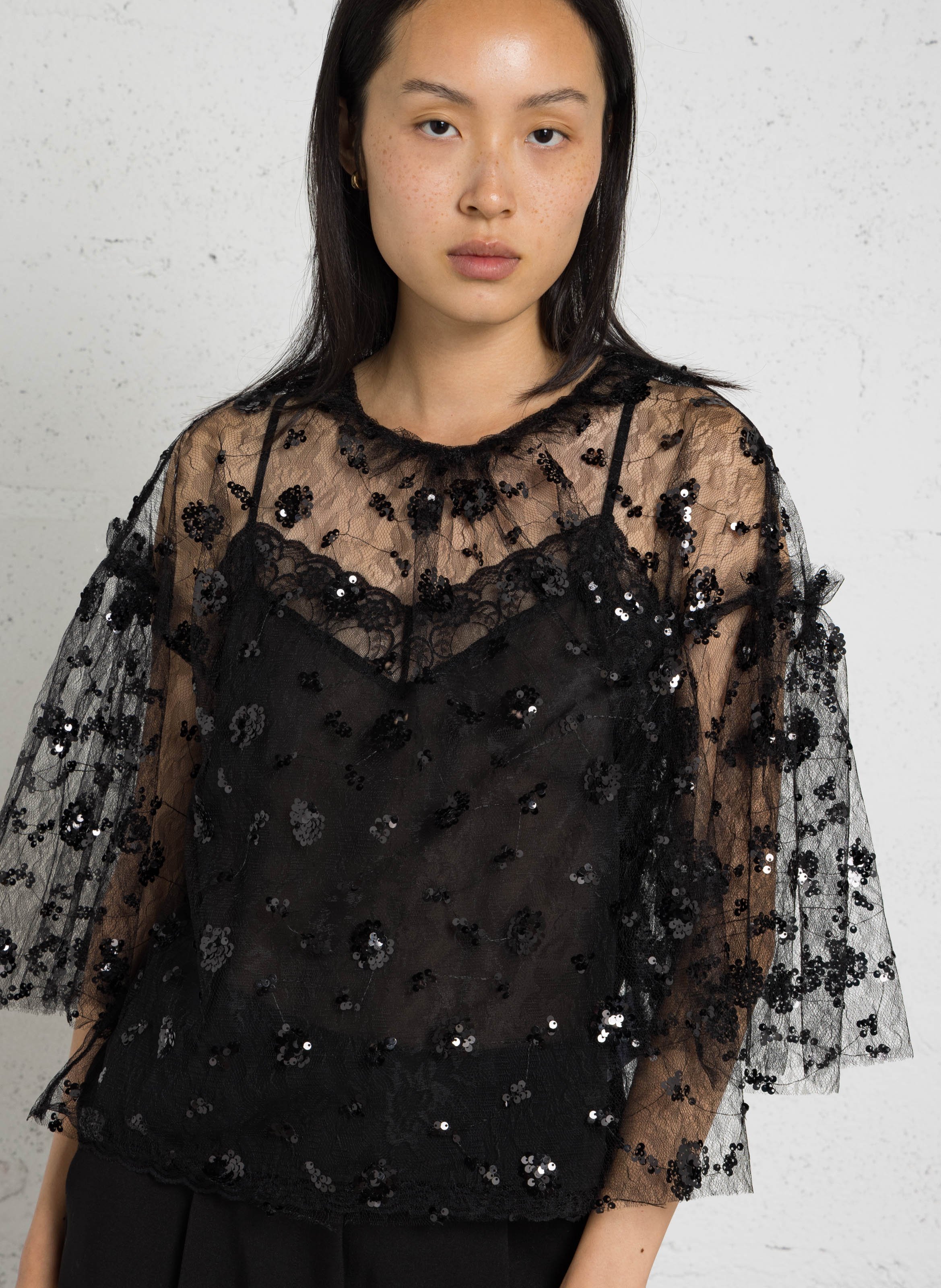Top transparent manches courtes STELLA NOVA Noir