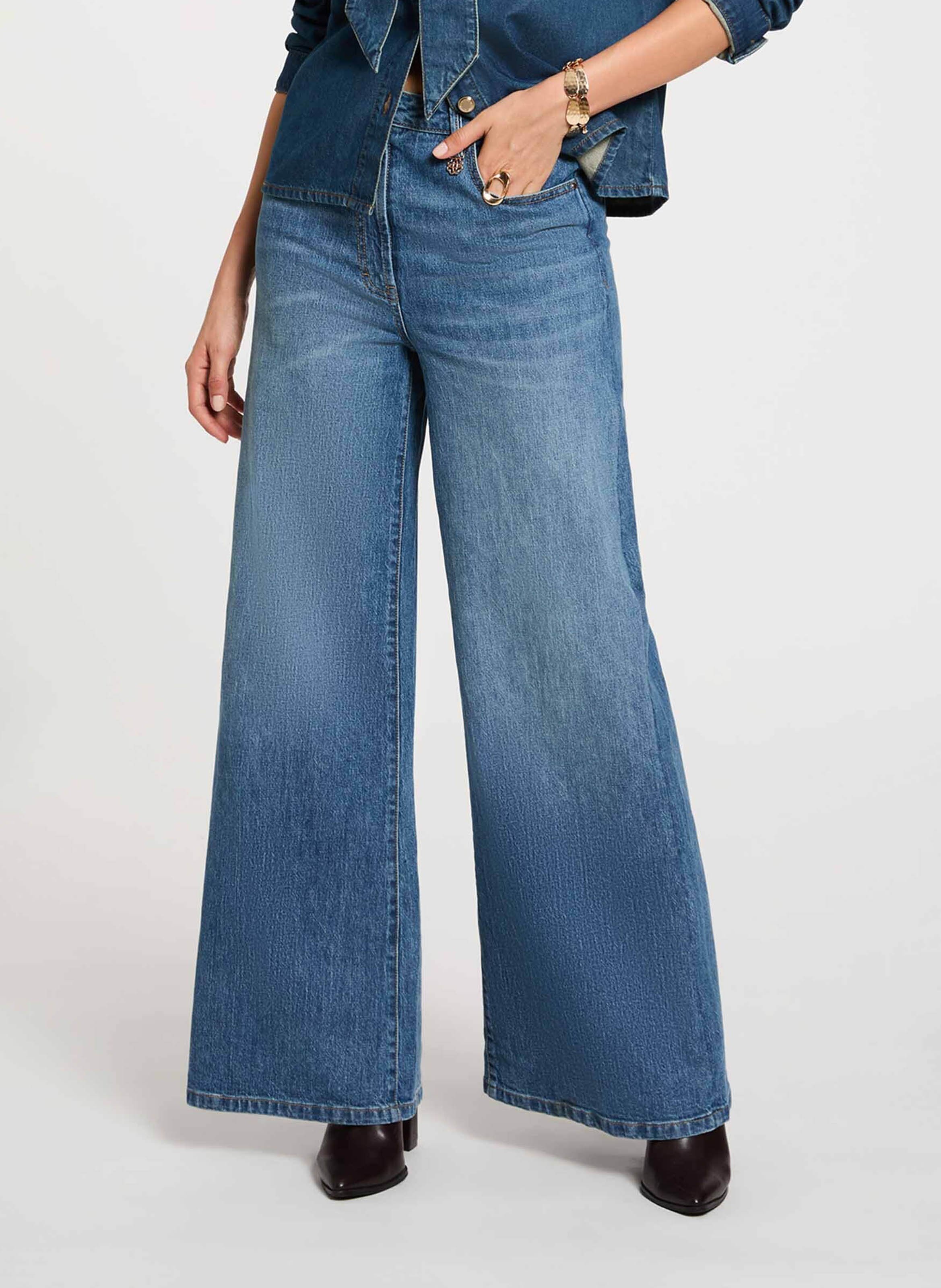 Wide-leg cotton-blend jeans MORGAN Blue