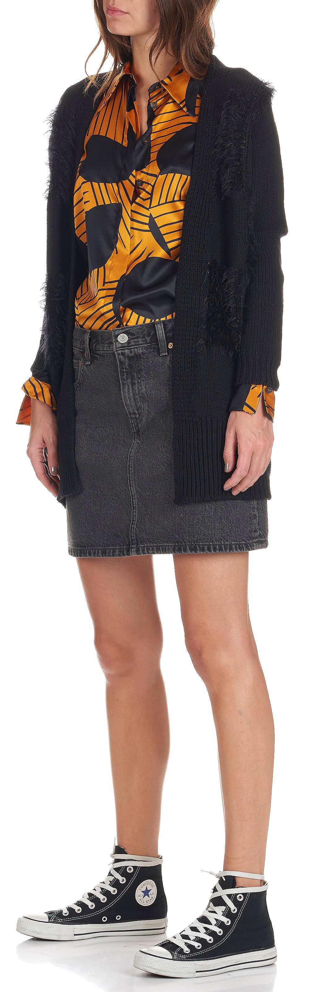 Long wool open cardigan ATTIC AND BARN Black