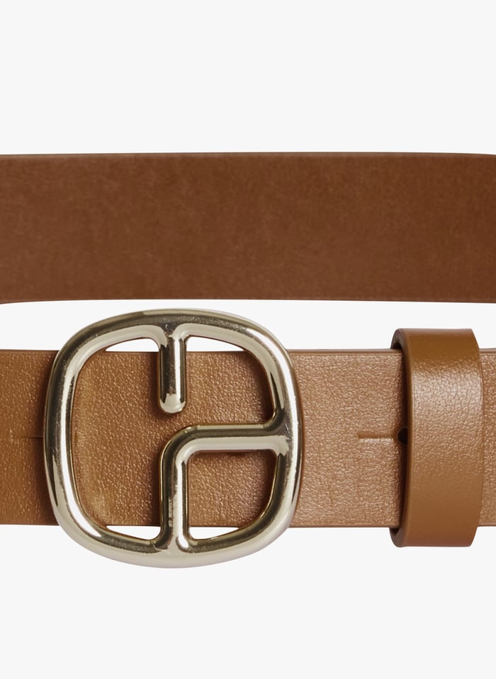 Ceinture boucle monogramme en cuir Marron
