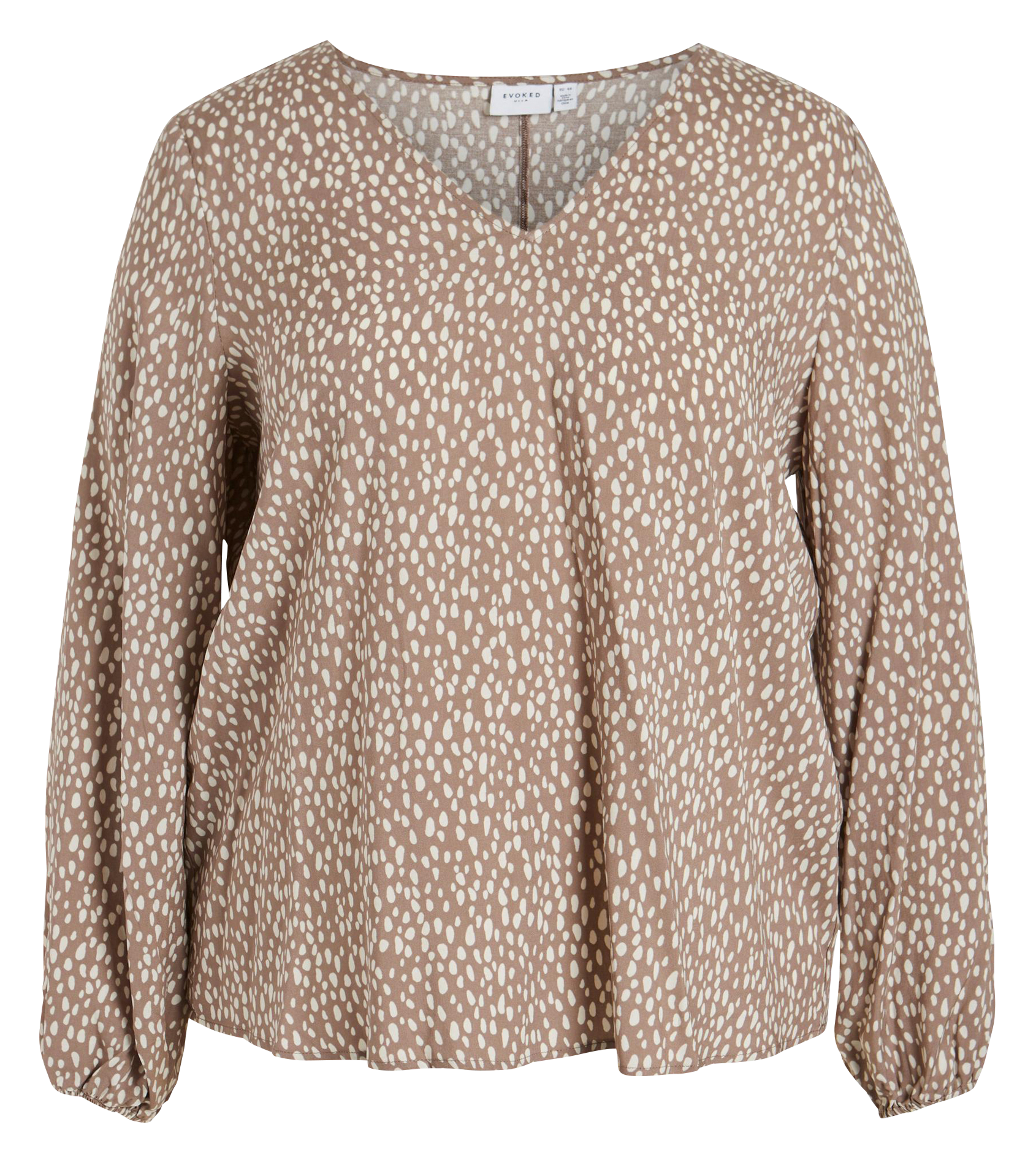 Top fluide col V imprimé  EVOKED Beige