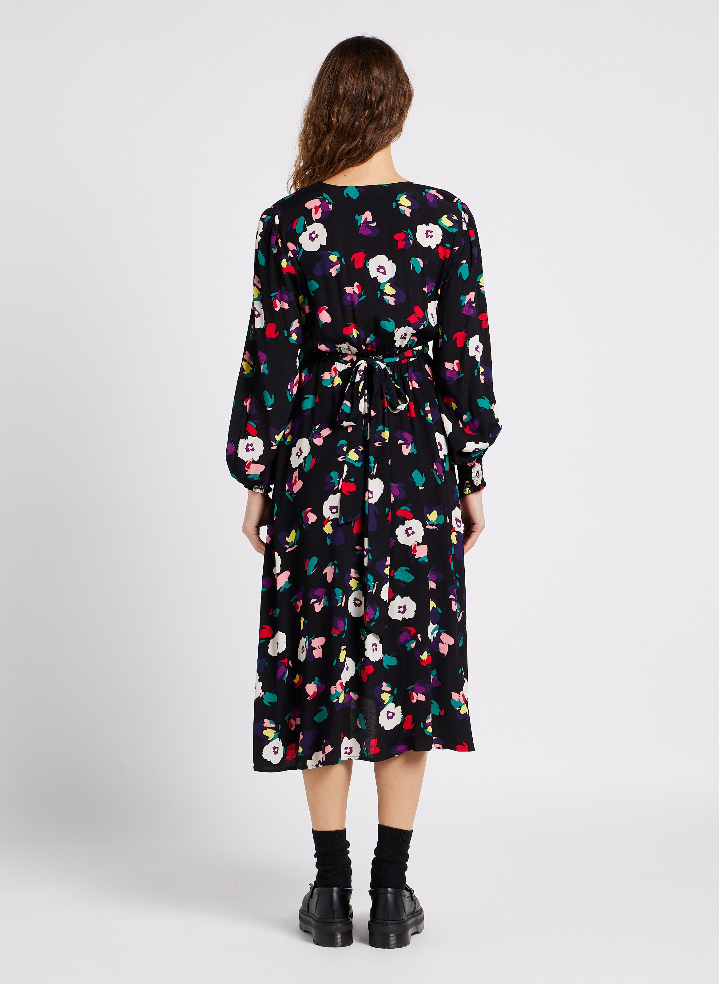 Robe midi col V imprimée floral  SERAPHINE Multicolore