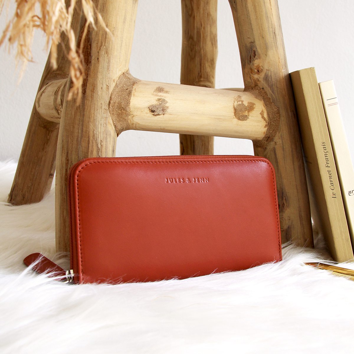 Leather multi-compartment wallet JULES & JENN Orange