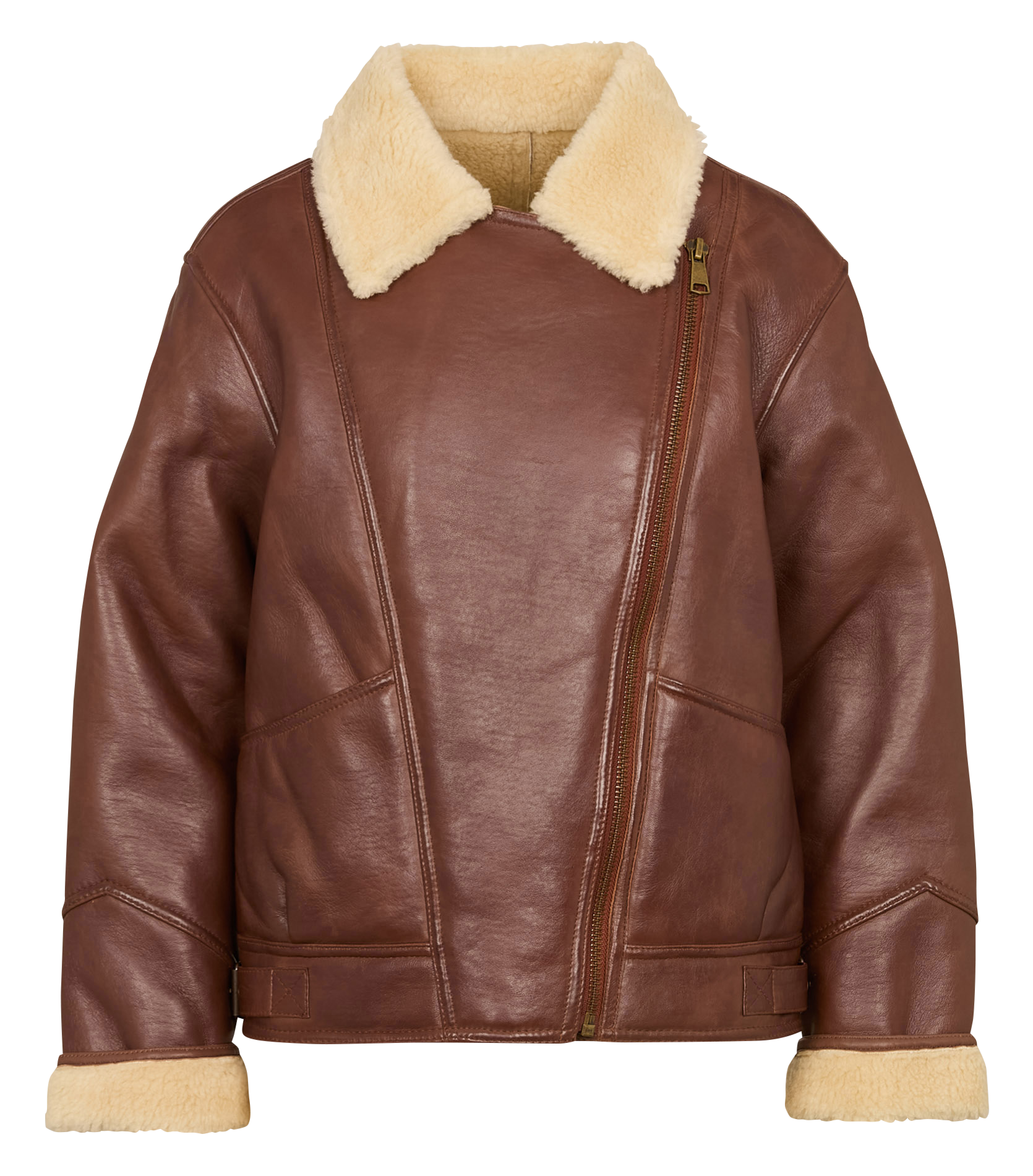 Veste droite en cuir MAISON 123 Marron