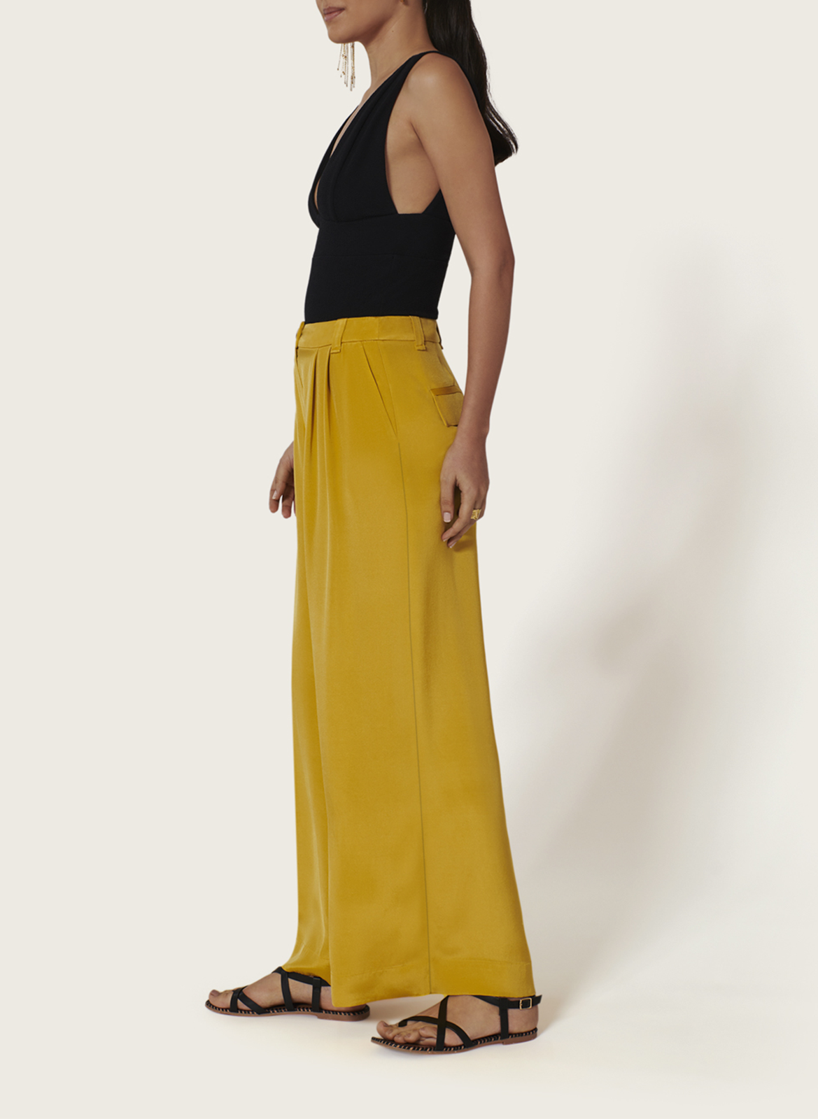 Wijde broek van gemengde zijde KARMA KOMA Geel