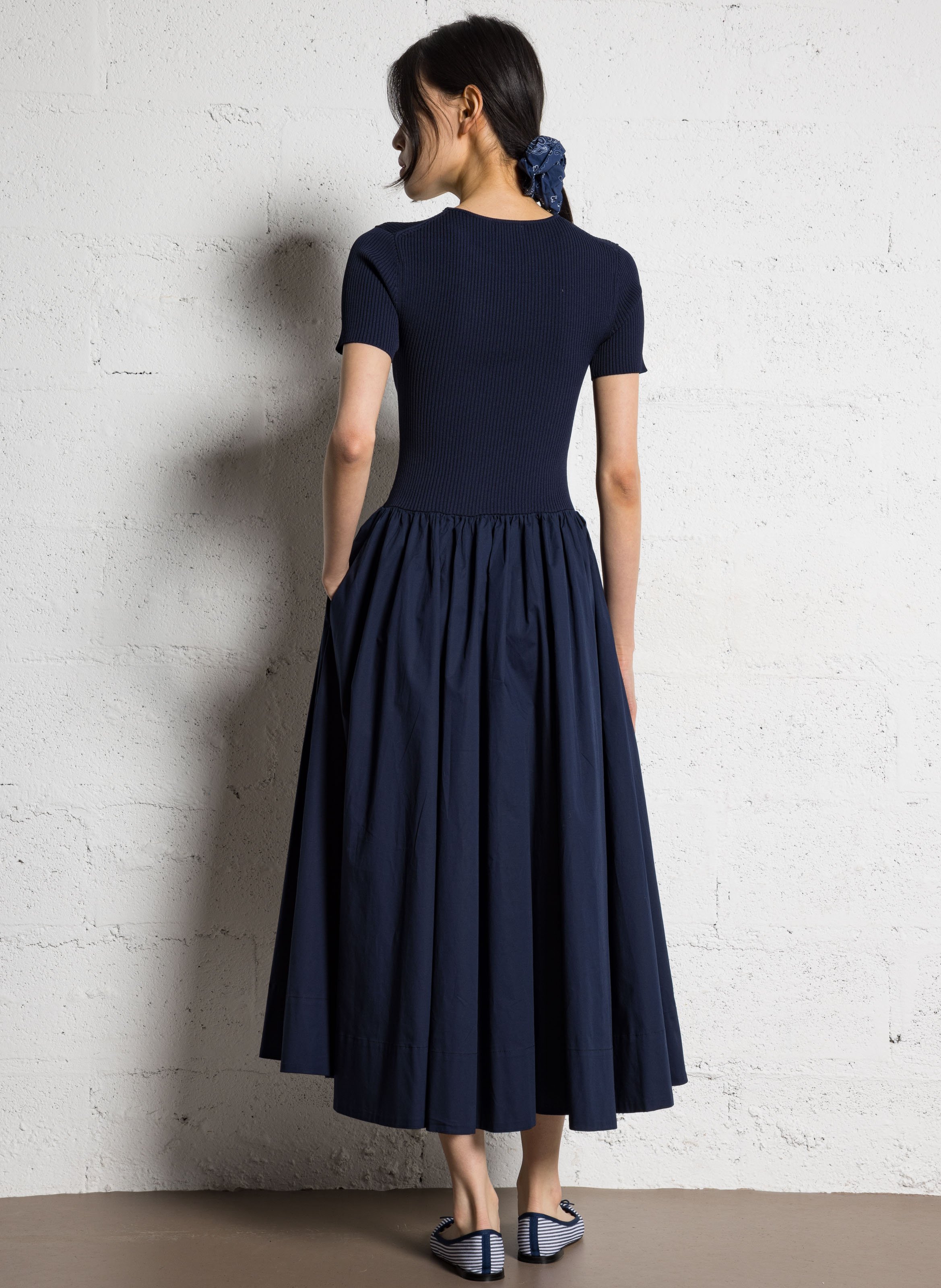 Cotton-blend midi dress STAUD Blue