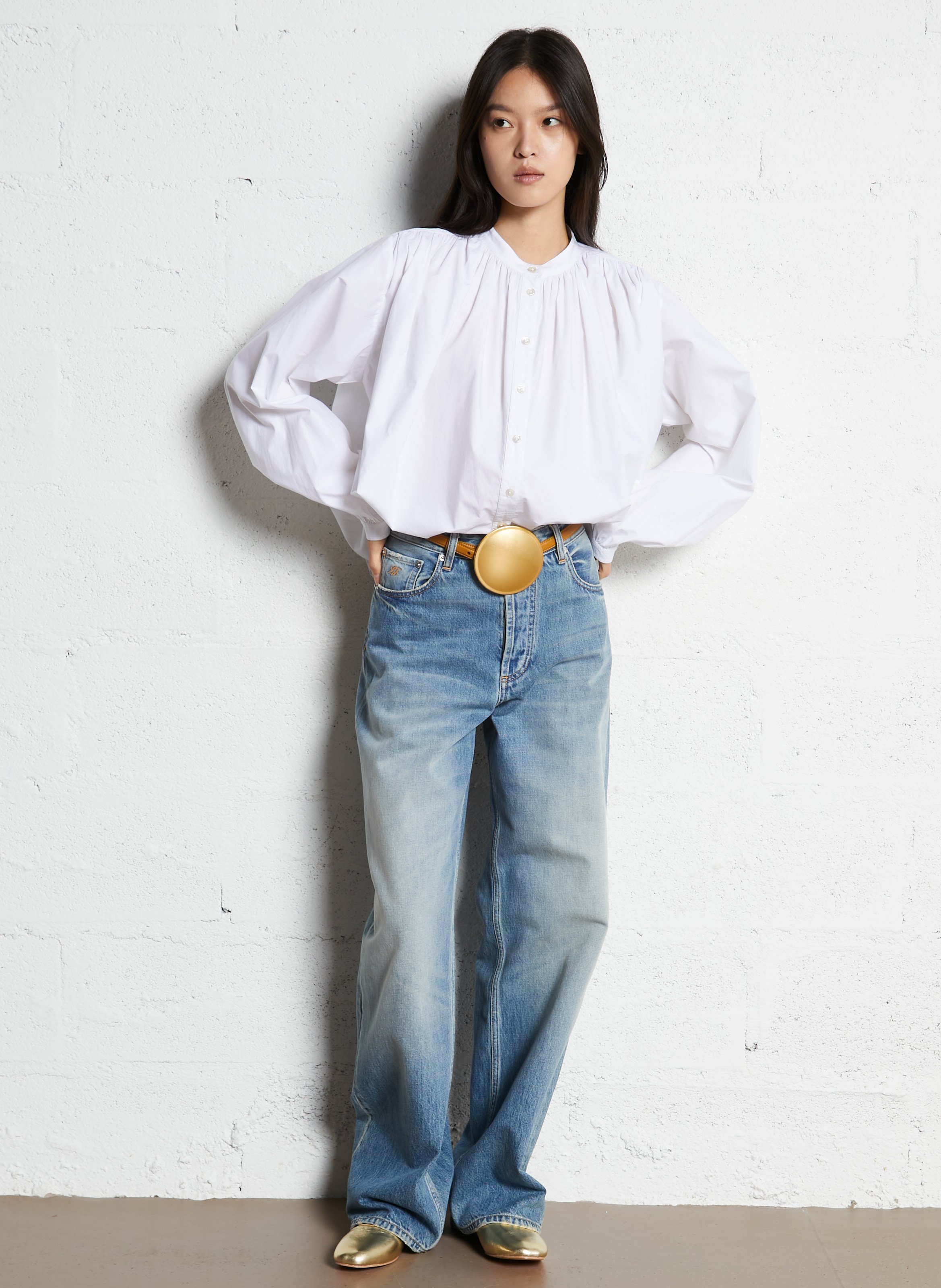 Kurzes Baumwollkleid mit Rundhalsausschnitt LAURENCE BRAS Weiss