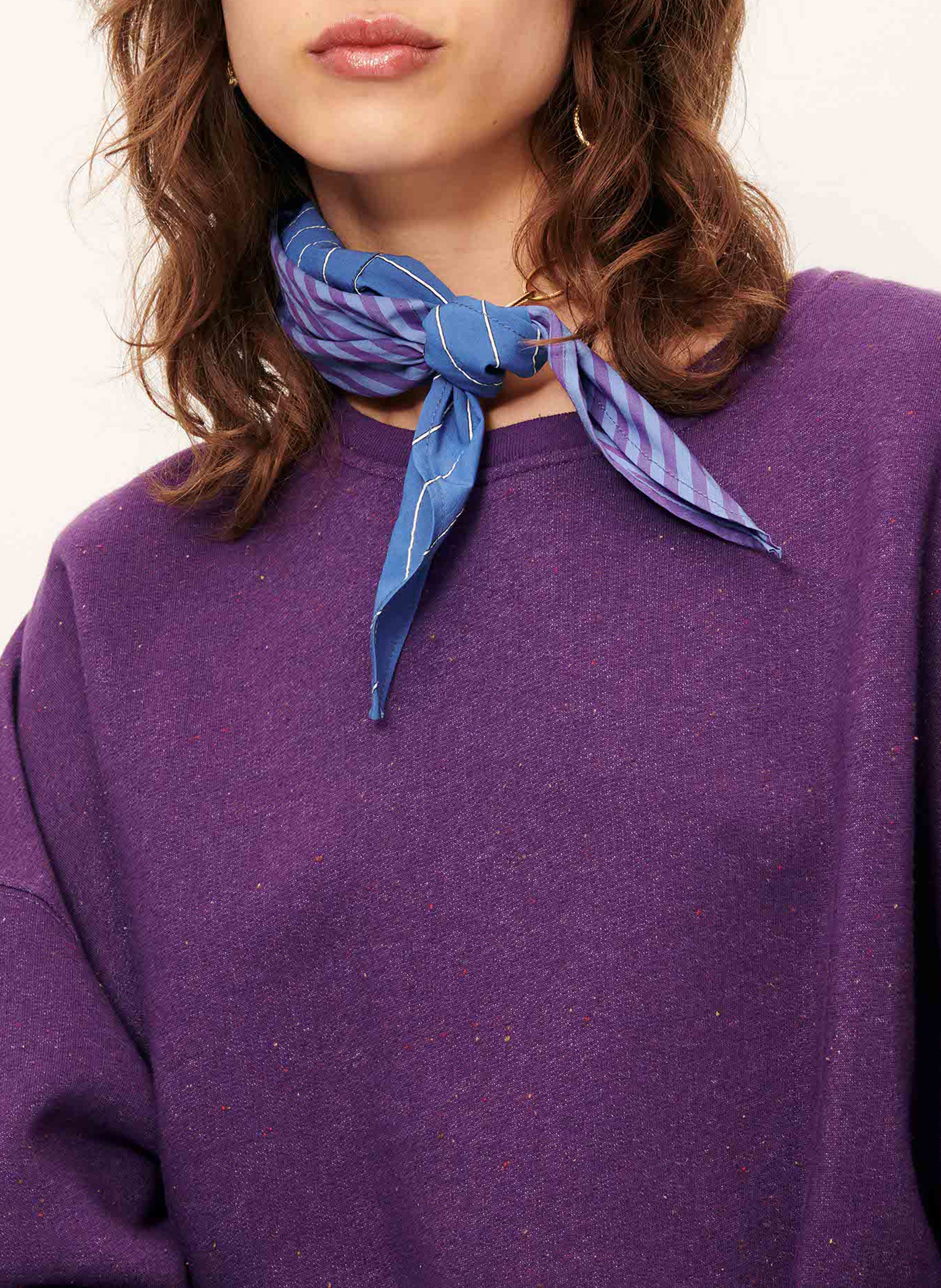 Loose-fit round-neck flecked organic cotton-blend sweater SESSUN Blue