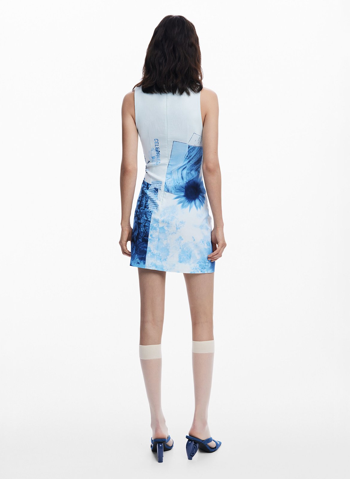 Robe courte col rond à imprimé floral DESIGUAL Bleu