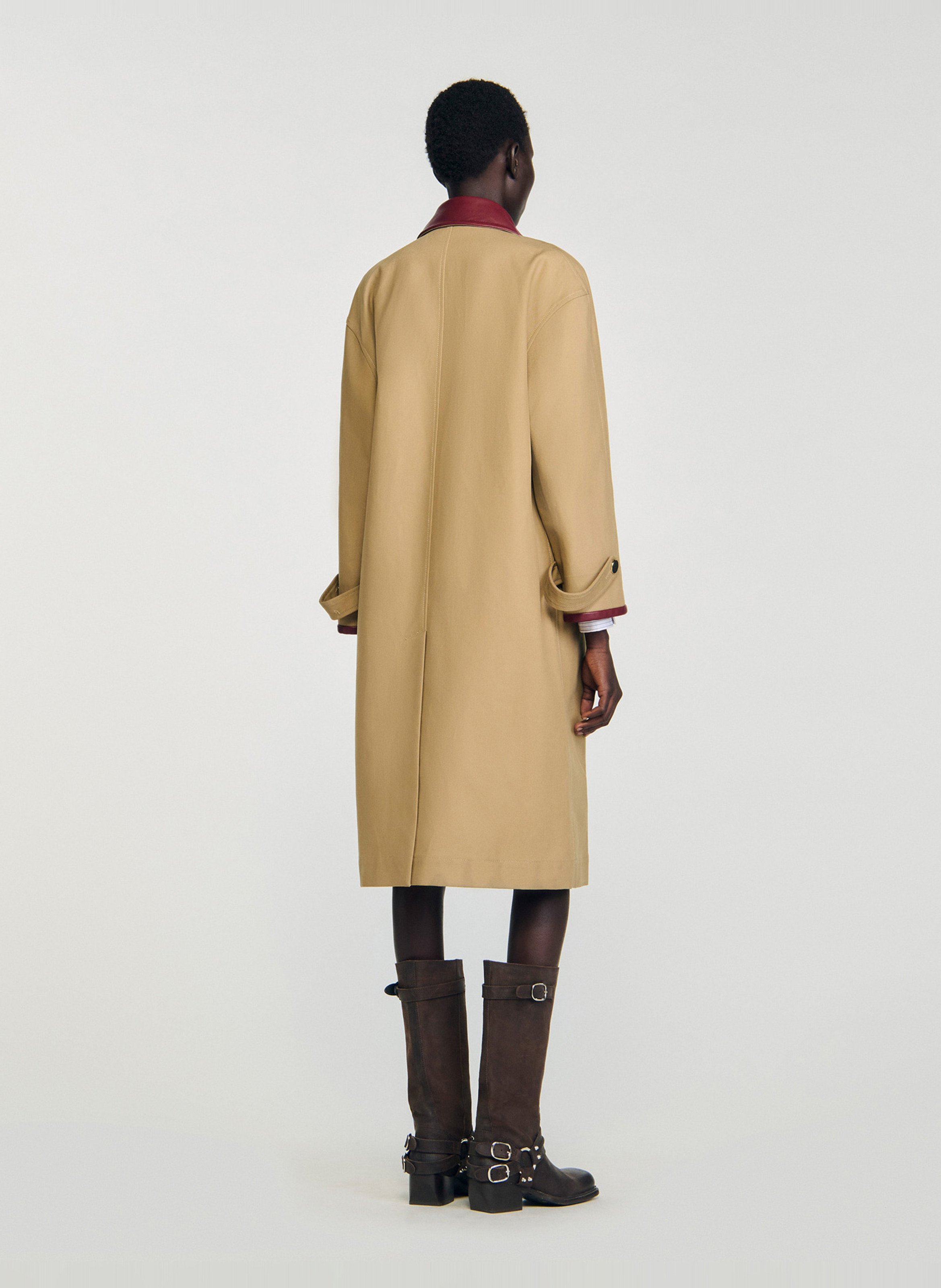 Rechte trenchcoat van katoen met klassieke kraag SANDRO Beige