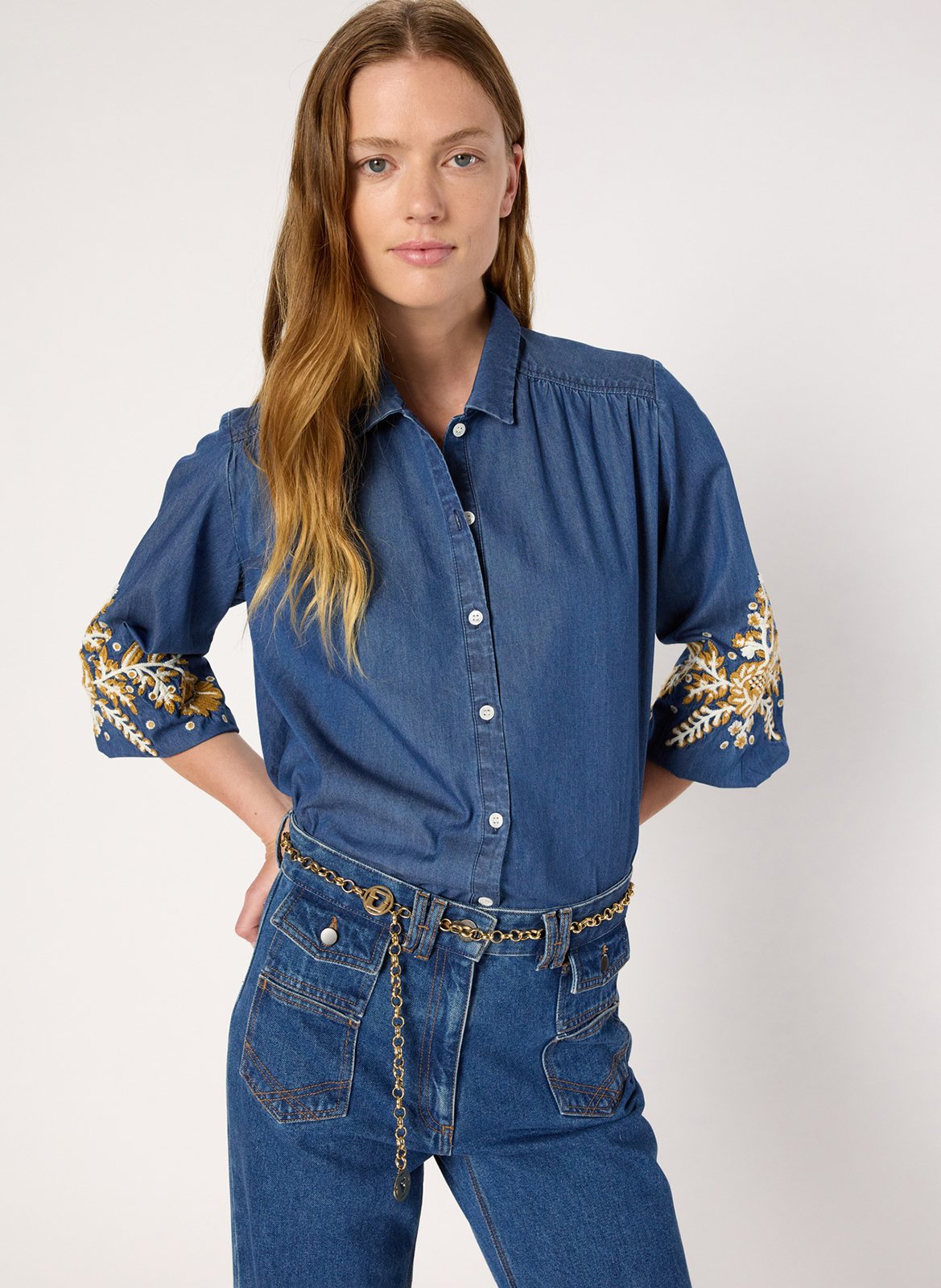 Chemise droite en coton GERARD DAREL Bleu